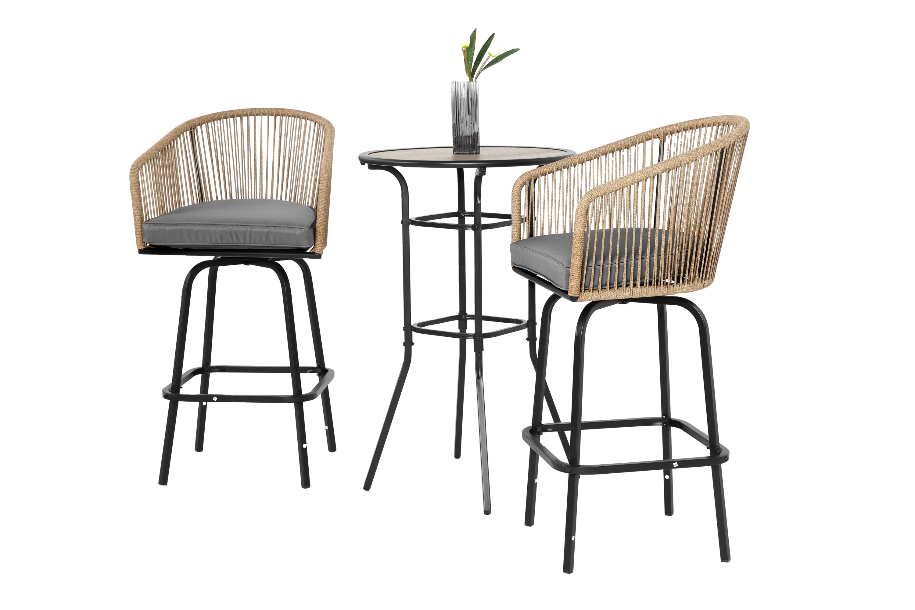 Damerin PCS6A 3 -Piece Wicker Patio Conversation Set with Gray Cushions