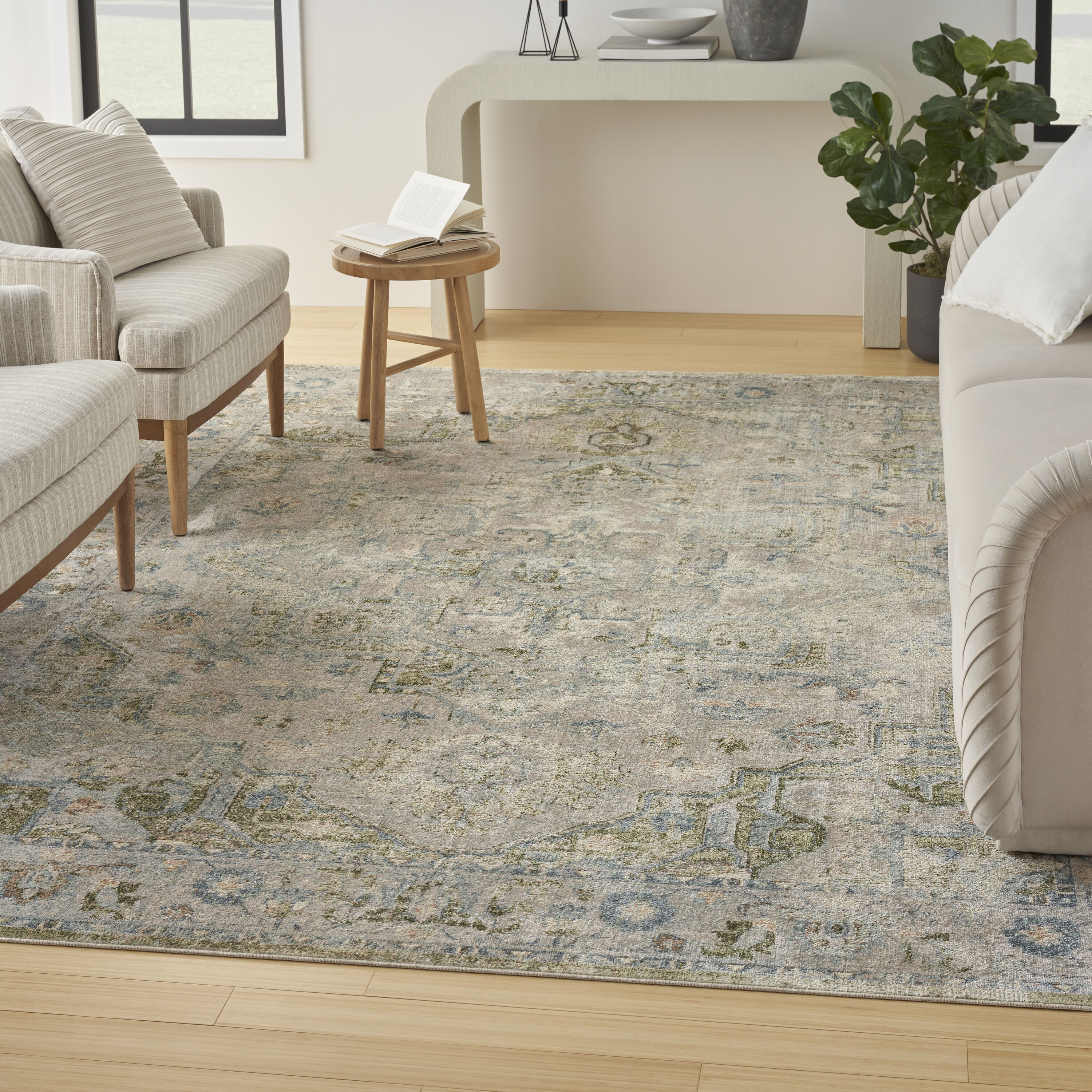 Nourison Home 099446964274 8 x 10 (ft) Loomed Polyester Blue Green Rectangular Indoor Abstract Persian Machine washable Area rug