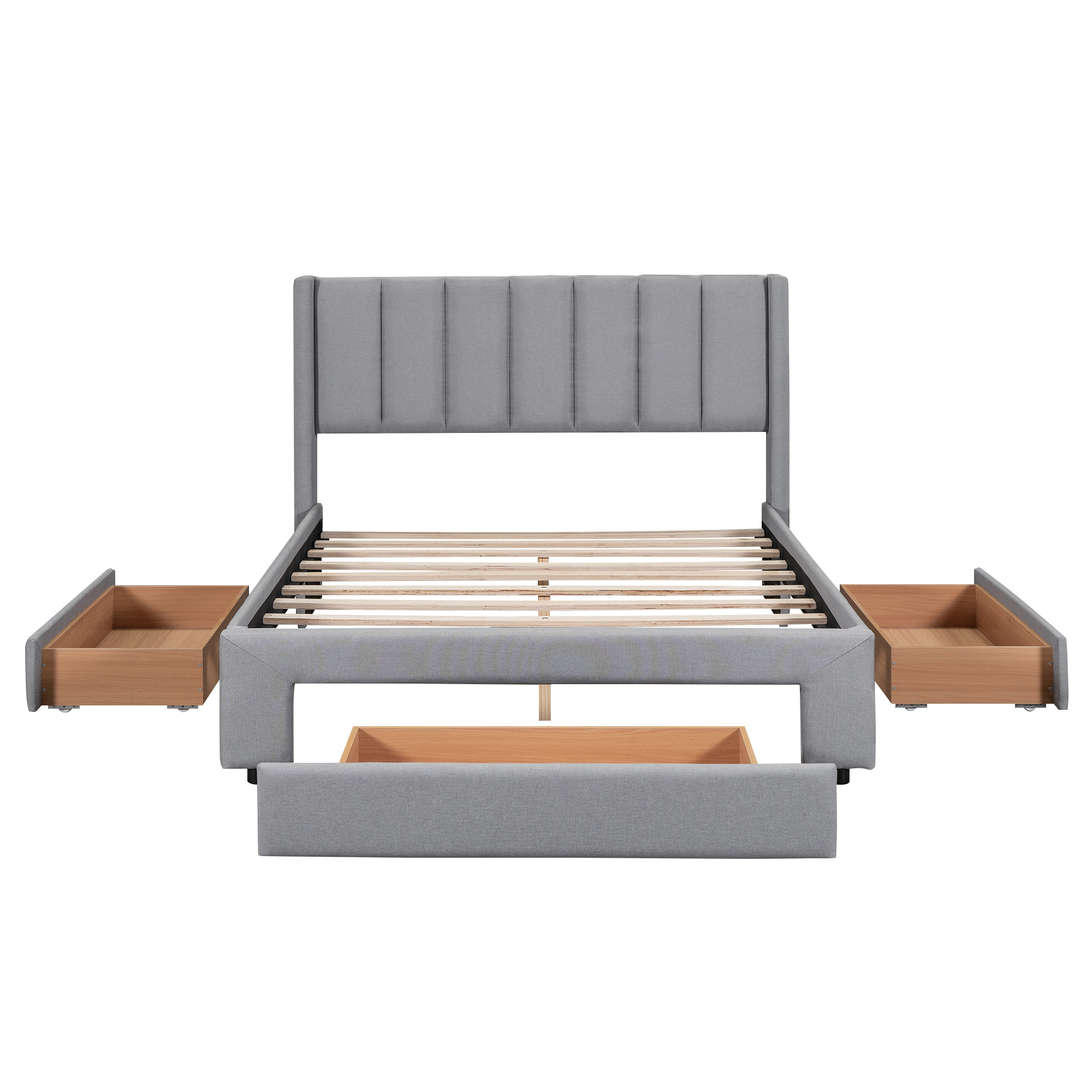 Qualler Gray Full Upholstered Platform Bed With Storage BKM000521E At ...