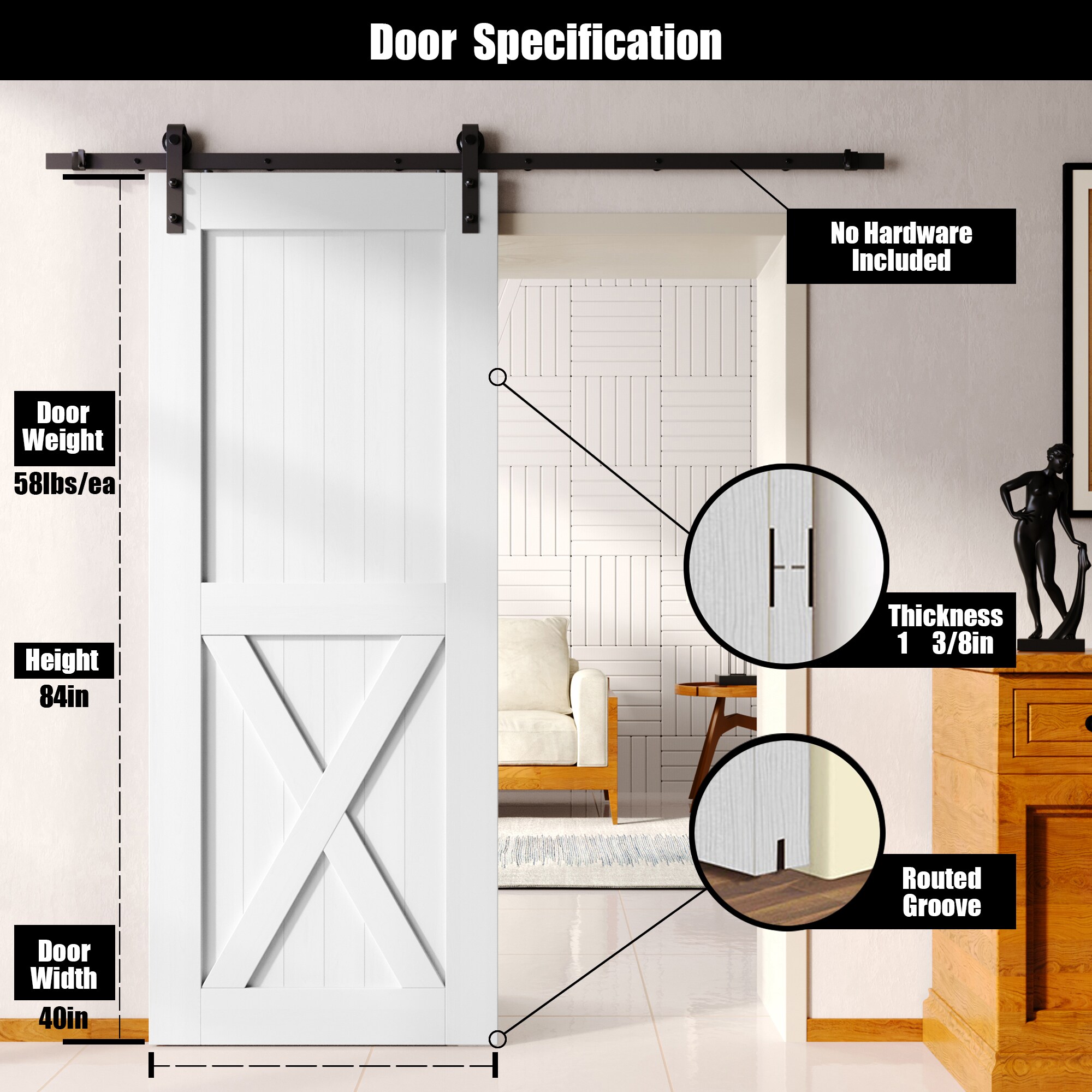 HOMACER 4084-X-WH Barn-Doors - View #2