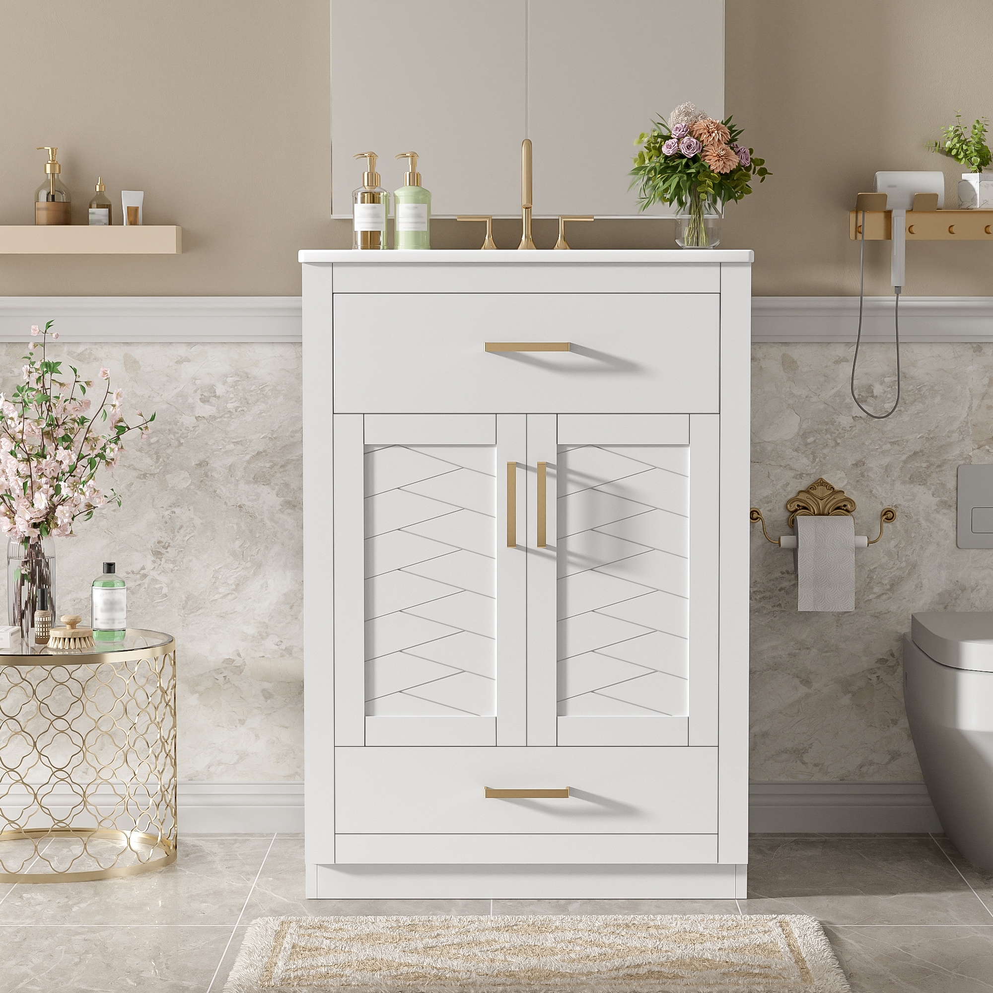 AAZJ - Bathroom Vanities with Top 24-in White Undermount Single Sink Bathroom Vanity with White C...