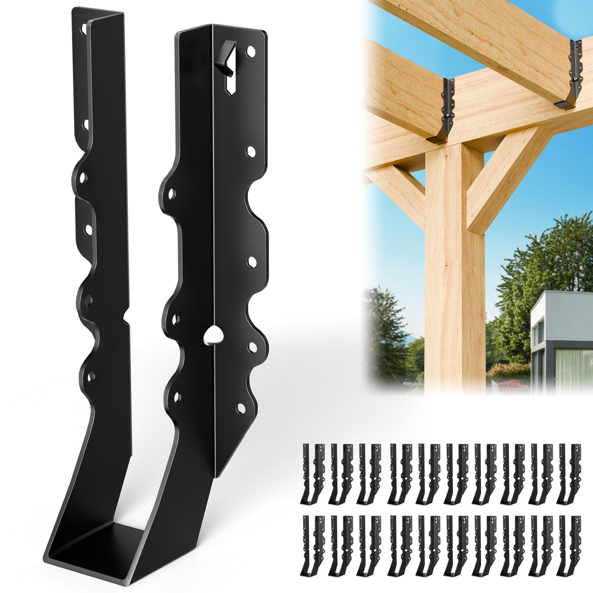 Phyfalip 20 pcs Black 2x10 Joist Hanger 18 Gauge Steel Double Shear Face Mount Joist Hanger for Floor Deck Ceiling Rafters Hurricane Ties #LPF0502Z59