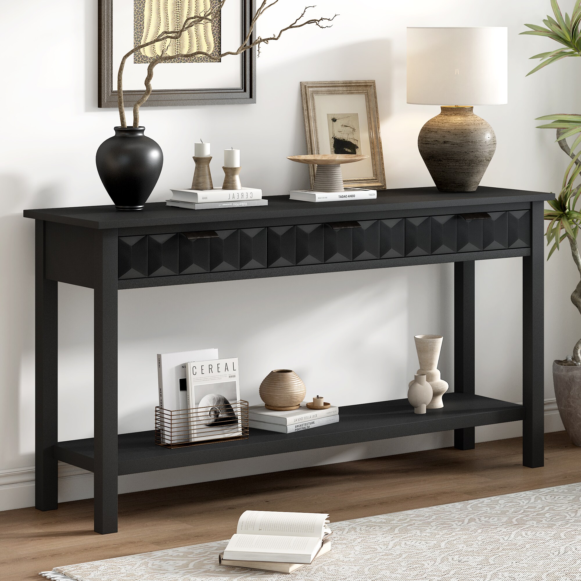 ModernLuxe N711P230811B Fir Veneer Modern Stylish Console Table with Honeycomb DesignSuitable for StudyEntryway Hallway Living Room Foyer