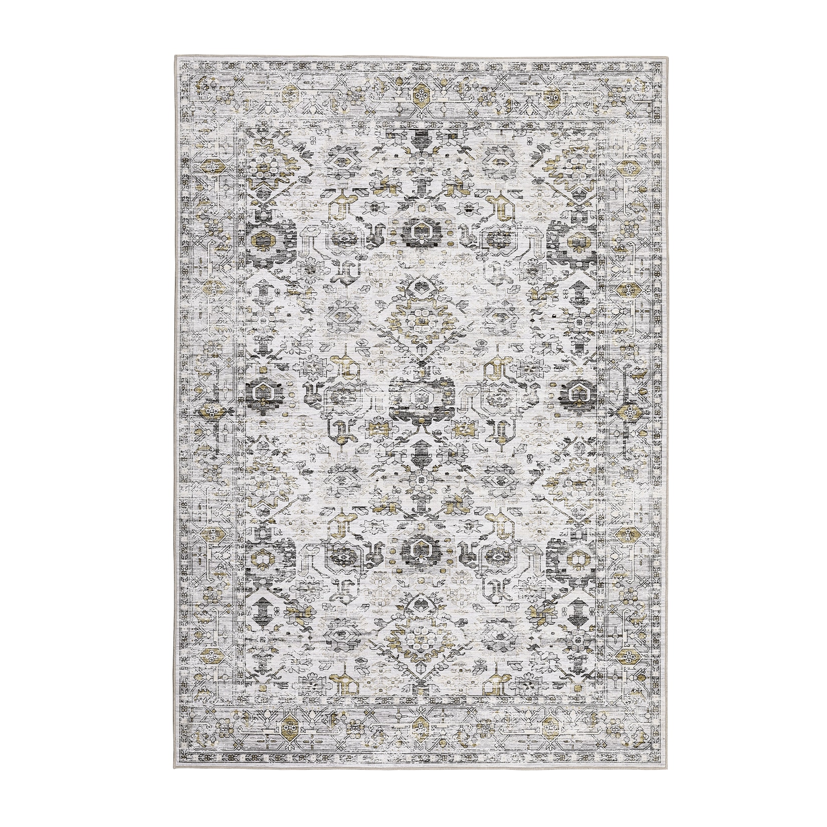 Qeetex LSN-PHO-162TXGIY 2 x 6 ft Polyester Gray White Rectangular Hallway Bathroom Entryway Kitchen Office Foldable Flower Printed Modern Washable Area Rug