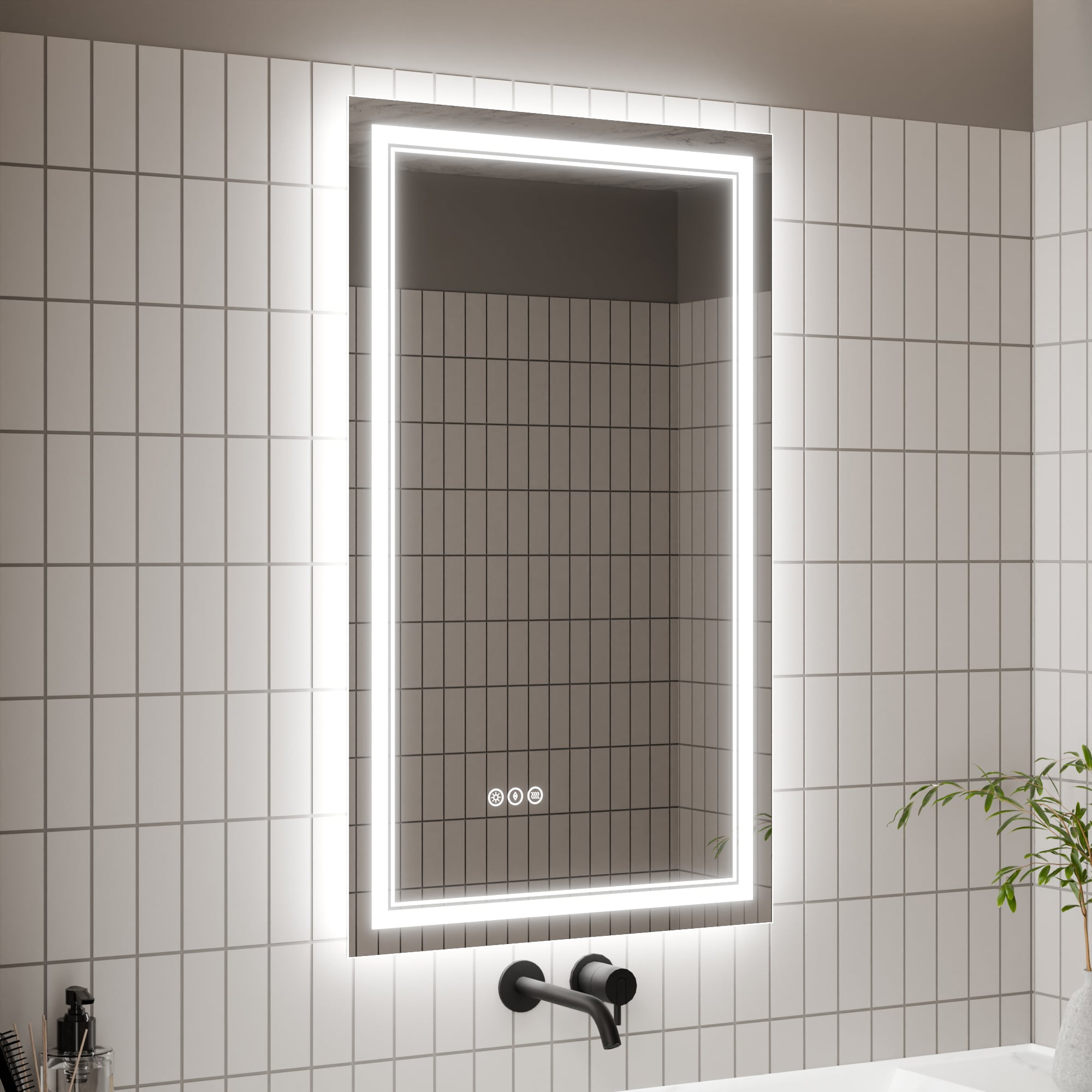 Forclover JTFHS-2440 23.9-in x 40-in Beveled Frameless Rectangle Dimmable LED Lighted Fog Free Bathroom Vanity Mirror ( Silver )