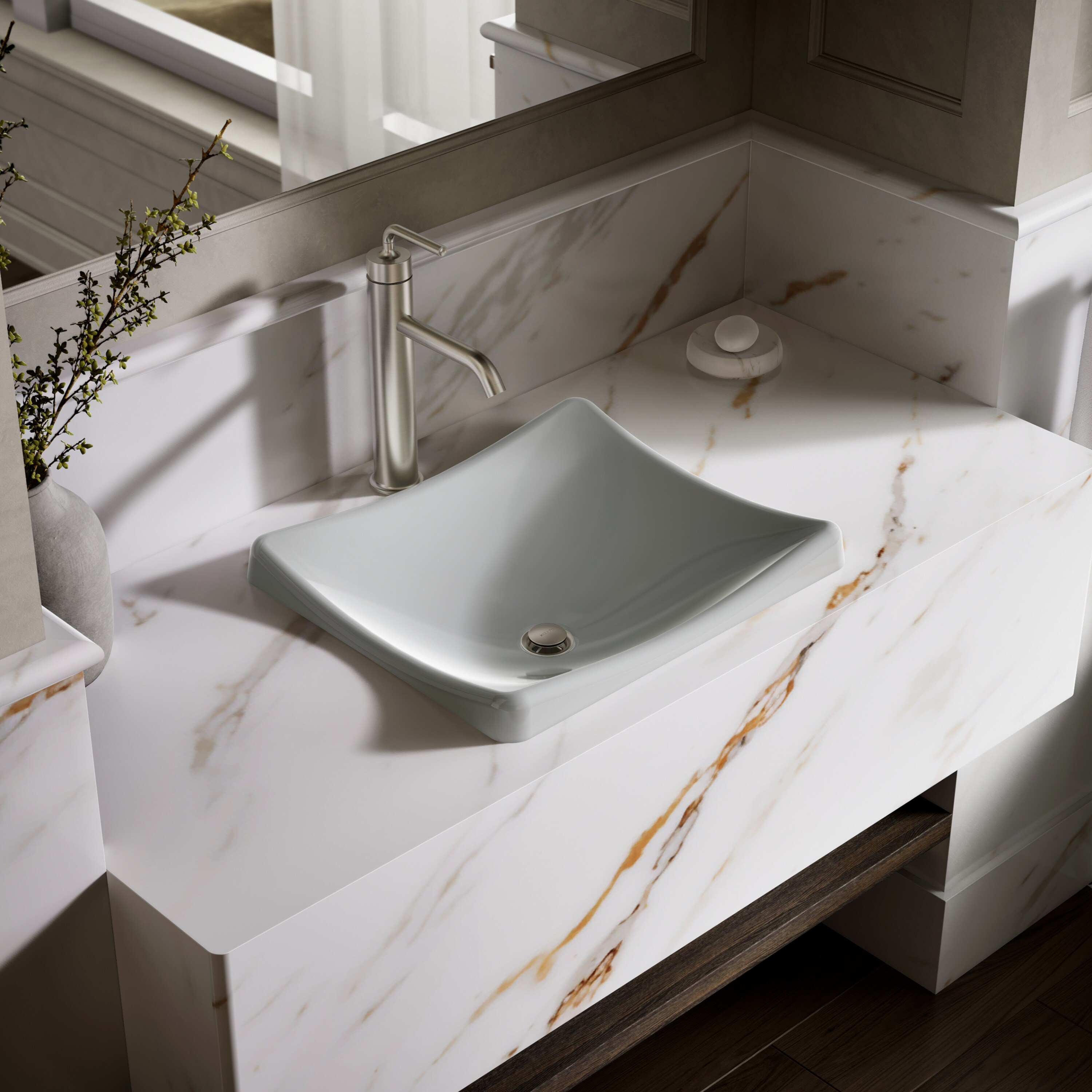 KOHLER 2833-95 DemiLav Cast iron 15.625-in Drop-in Rectangular Traditional Ice Grey Bathroom Sink