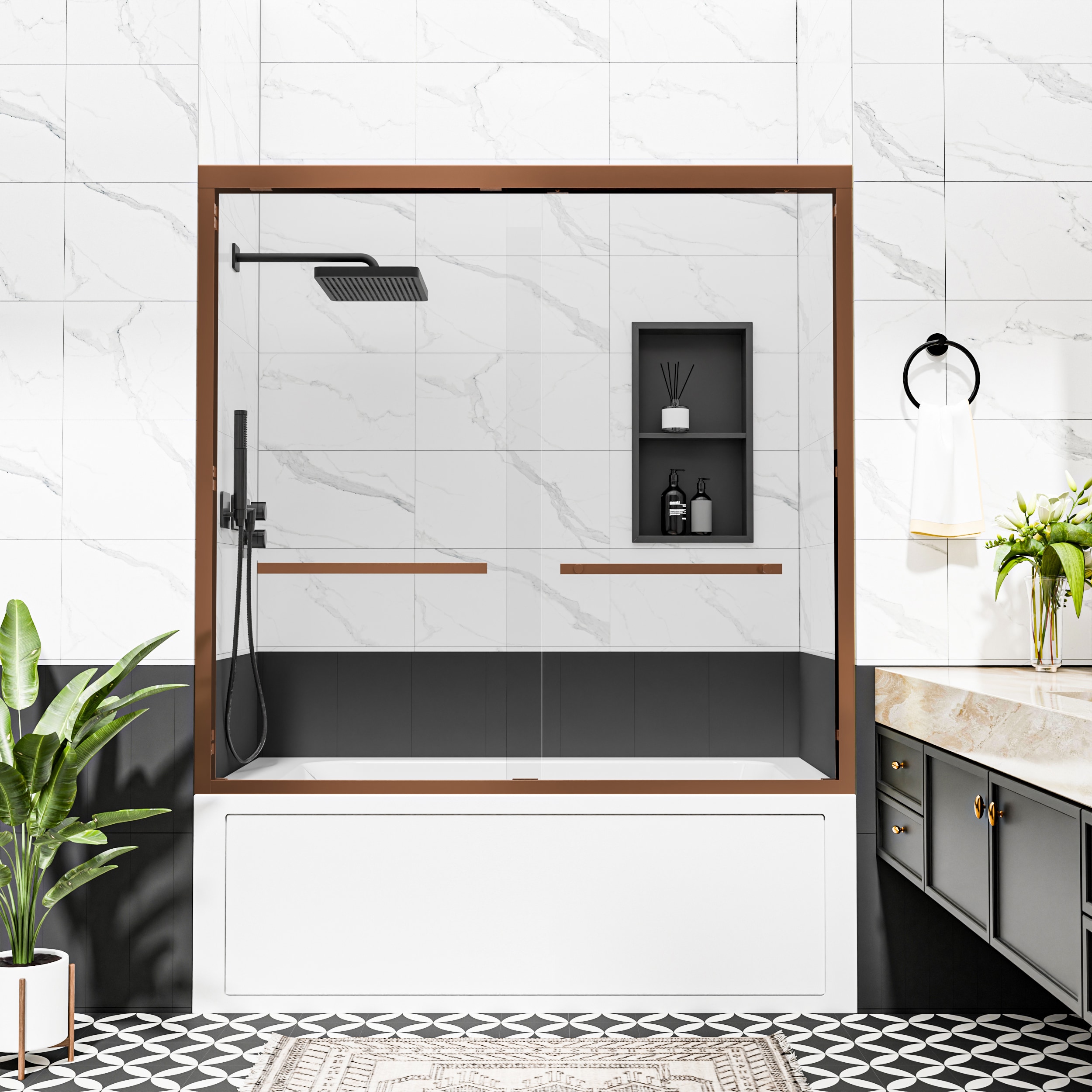 Velusian 56-60 in. W x 60 in. H Bypass Sliding Framed Bathtub Door with 5/16 in. Clear Tempered Glass Oil Rubbed Bronze
