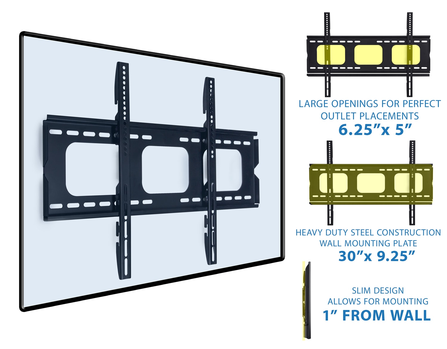 Black Steel Low-Profile TV Wall Mount for 32-60 inch Screens