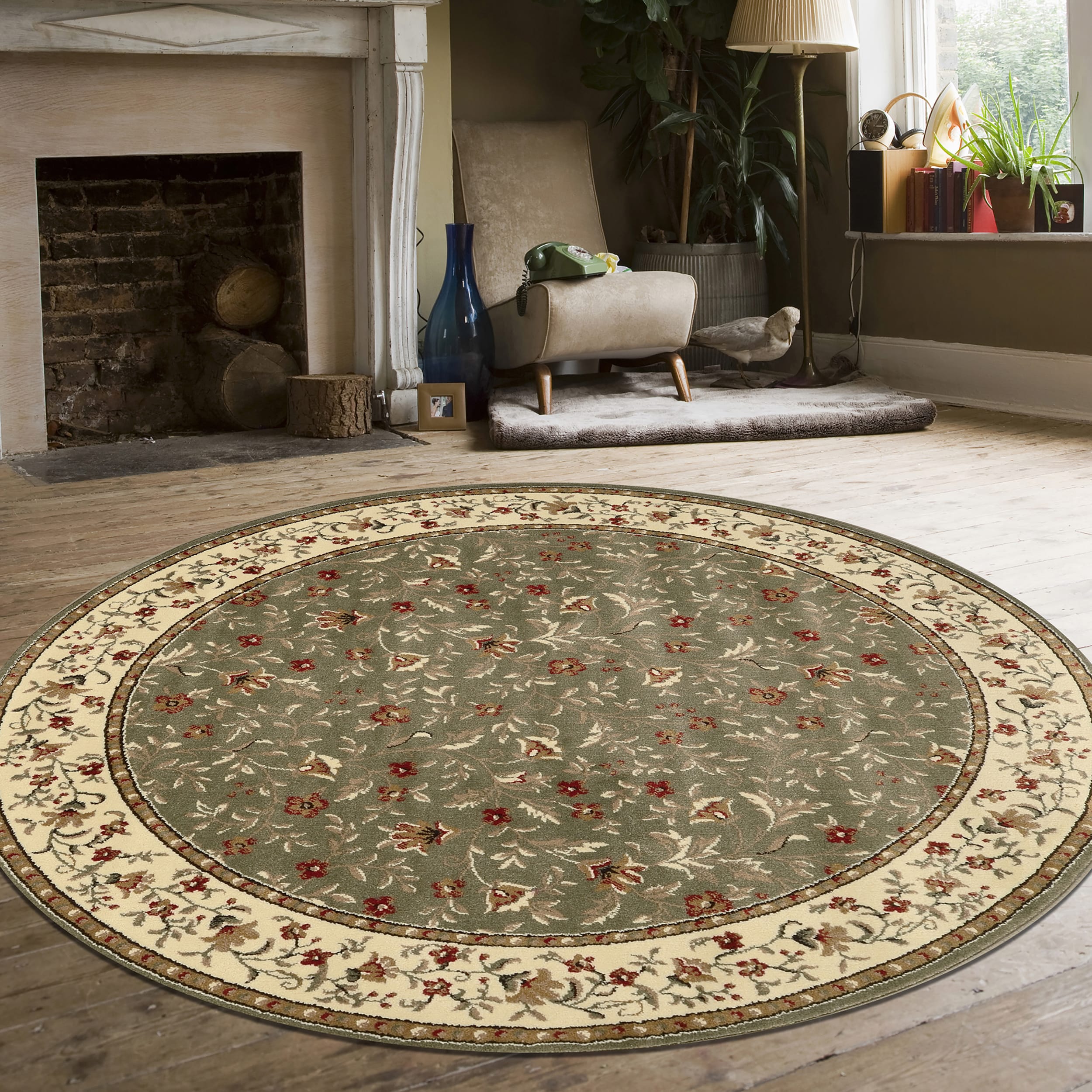 Radici USA 1593/1155/SAGE Como 5 x 5 (ft) Polypropylene Green Round Indoor Floral/Botanical Oriental Area rug
