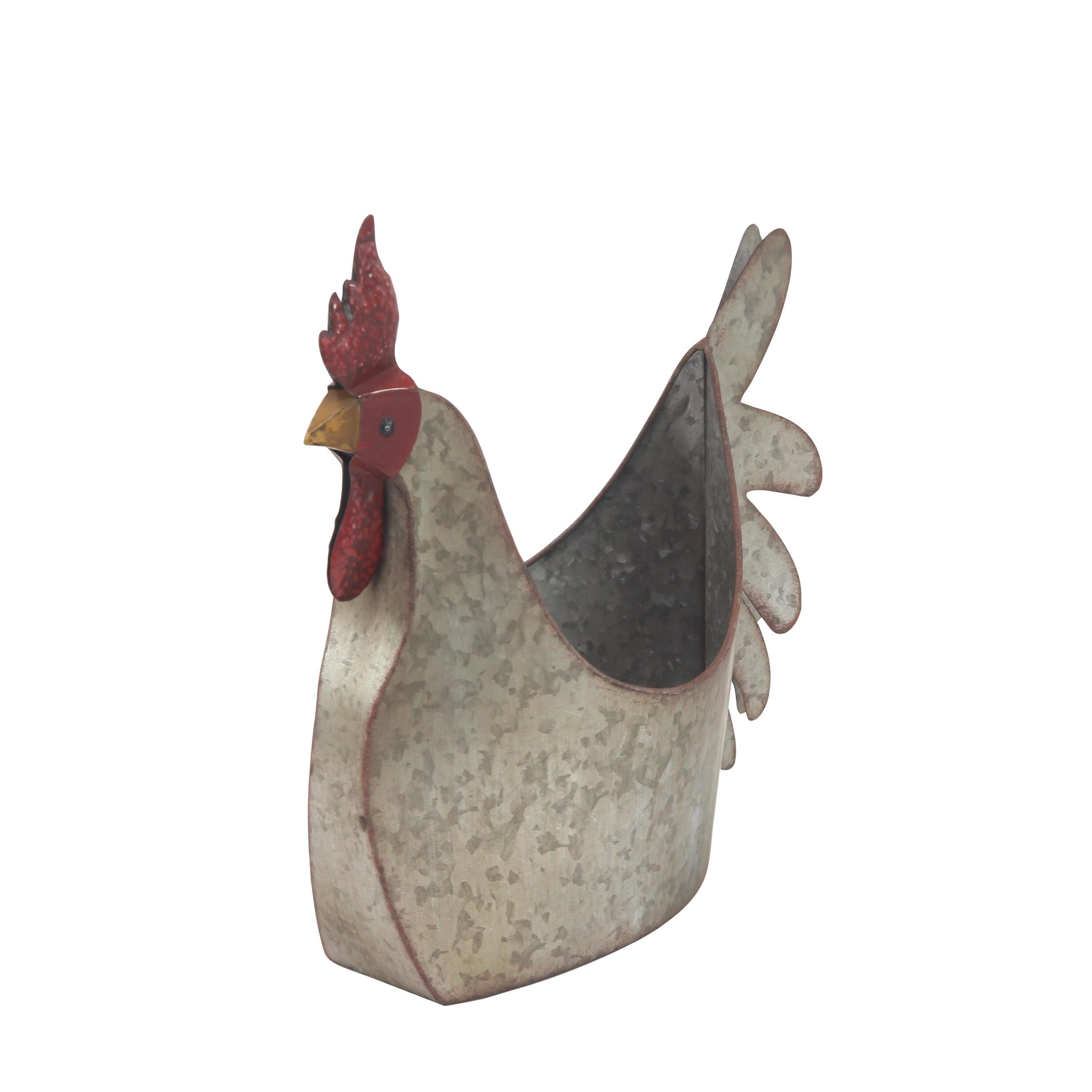 Gray Metal Rooster Novelty Planter for Indoor/Outdoor Use