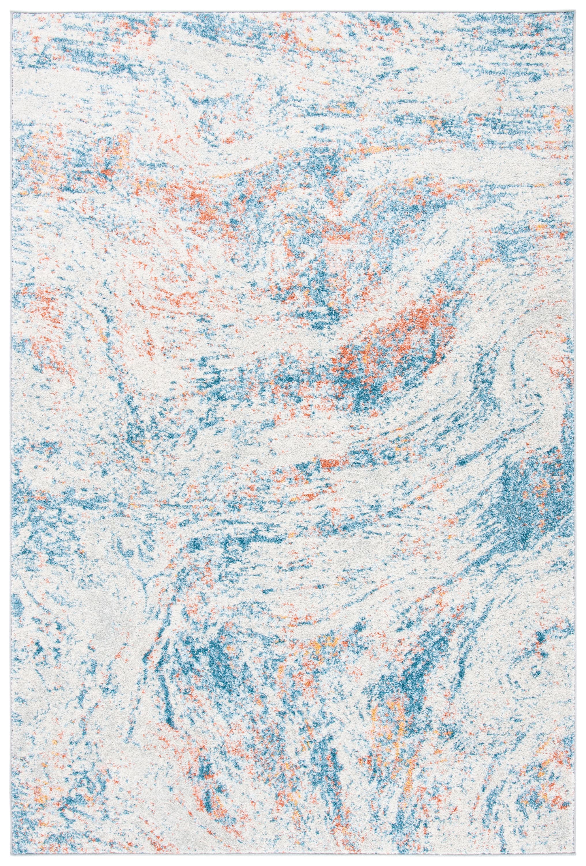 Ivory and Blue Abstract 9' x 12' Stain-Resistant Rug