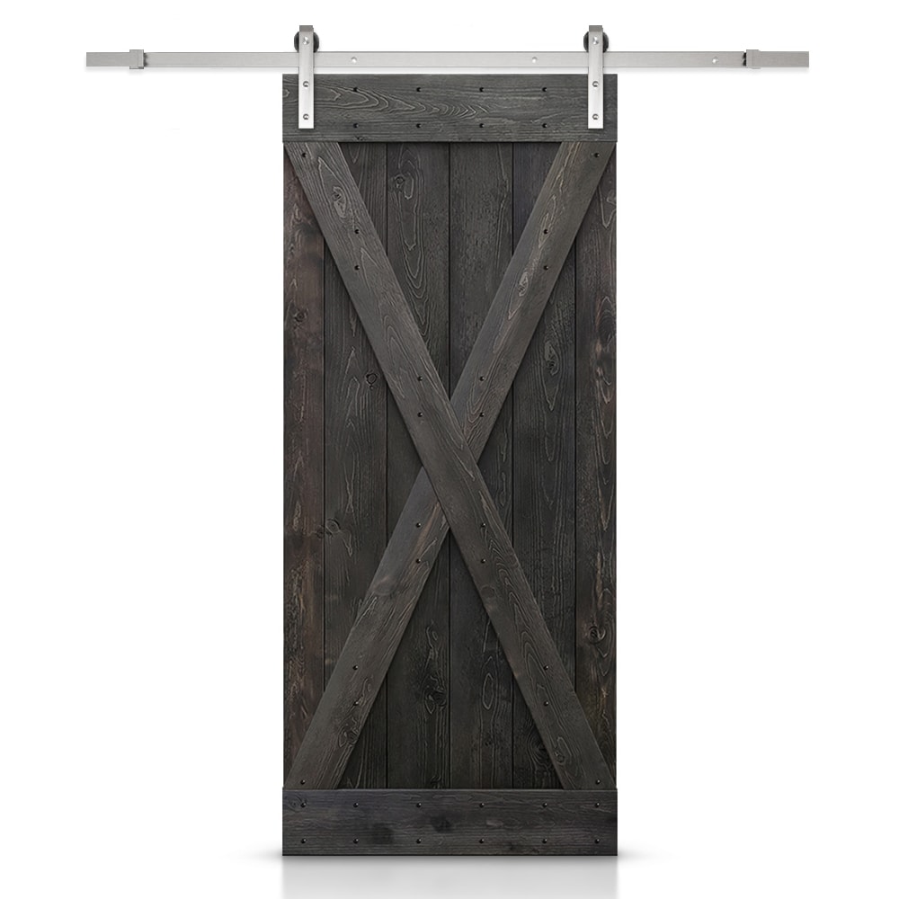 CALHOME TSQ03-SS+ASM-X36DT 36-in x 84-in Charcoal black Pine Wood Solid core Single Barn Door (Hardware Included)