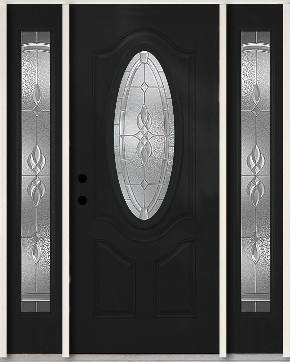 RELIABILT LO963893 Hampton 60-in x 80-in x 4-5/8-in Fiberglass Oval lite Right-hand inswing Peppercorn Paint Painted Prehung Front Door with Sidelights Insulating core