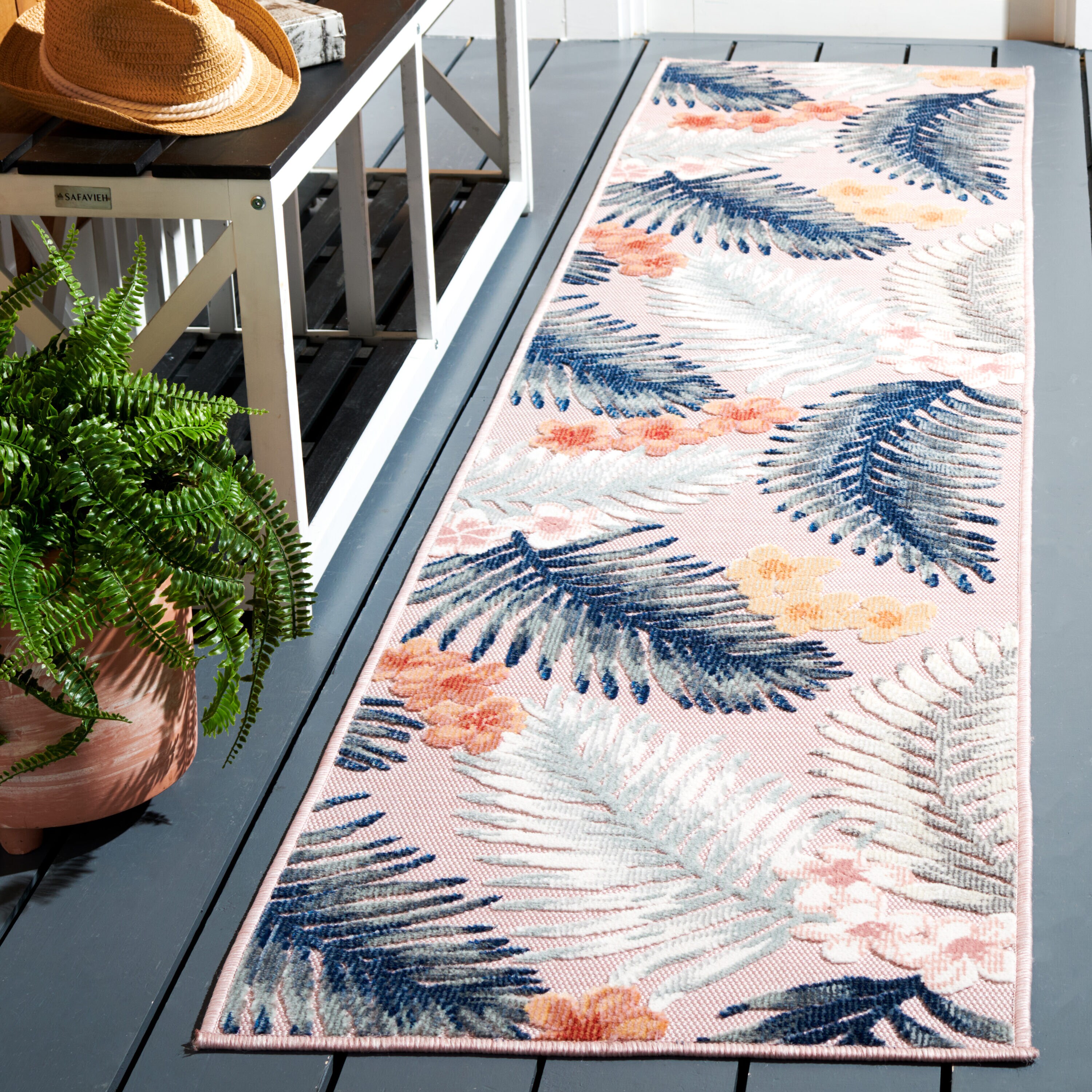 Cabana Floral Braided Pink/Grey Synthetic 2' x 9' Runner Rug