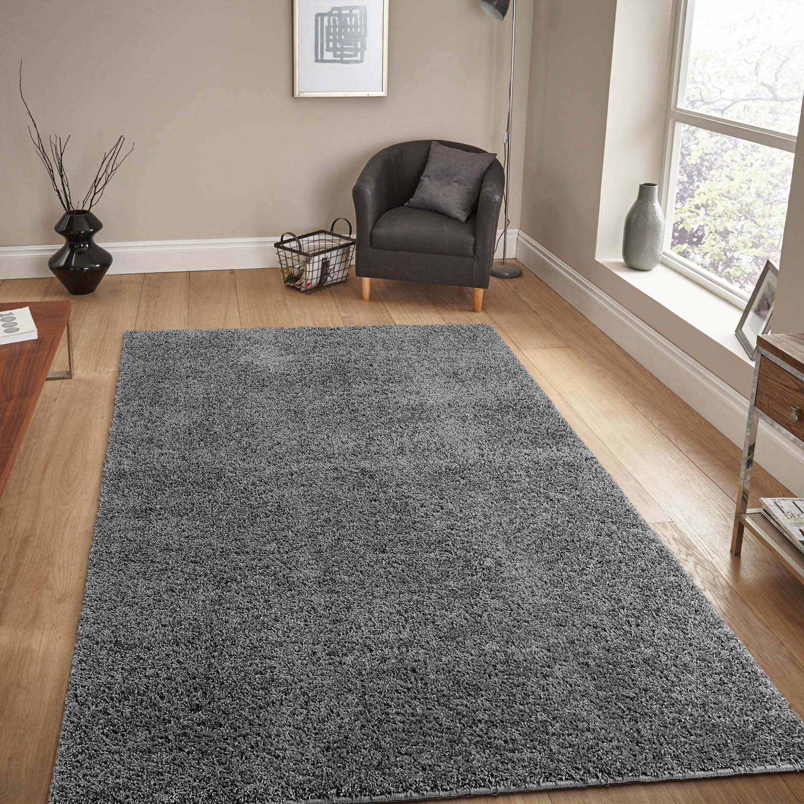 Garvee YXY-LO-PHO-0RQYQFDR 12 x 18 (ft) Loomed Polyester Dark Gray Rectangular Indoor Solid Mid-Century Modern Machine washable Area rug