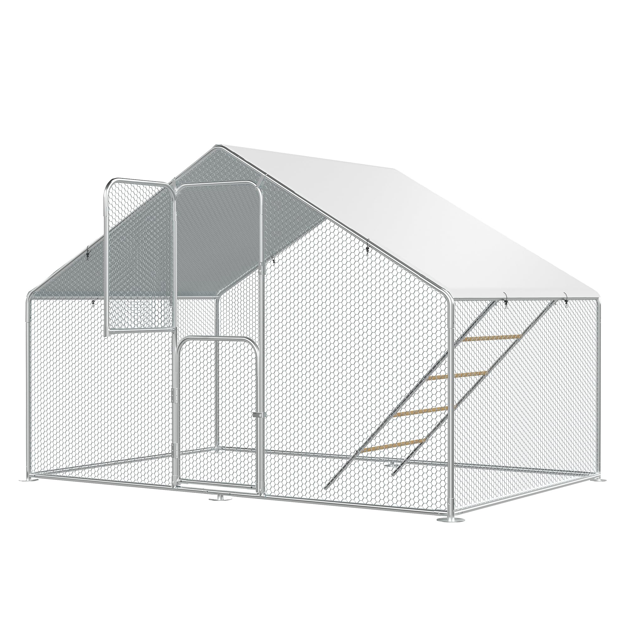 UDPATIO Large Metal Chicken Coop Walk In Poultry Run Heavy Duty Outdoor Enclosure with Protective Cover And Chicken Climbing Frame for 10 to 15 Chickens Ducks or Rabbits Predator Proof and Weather Resistant