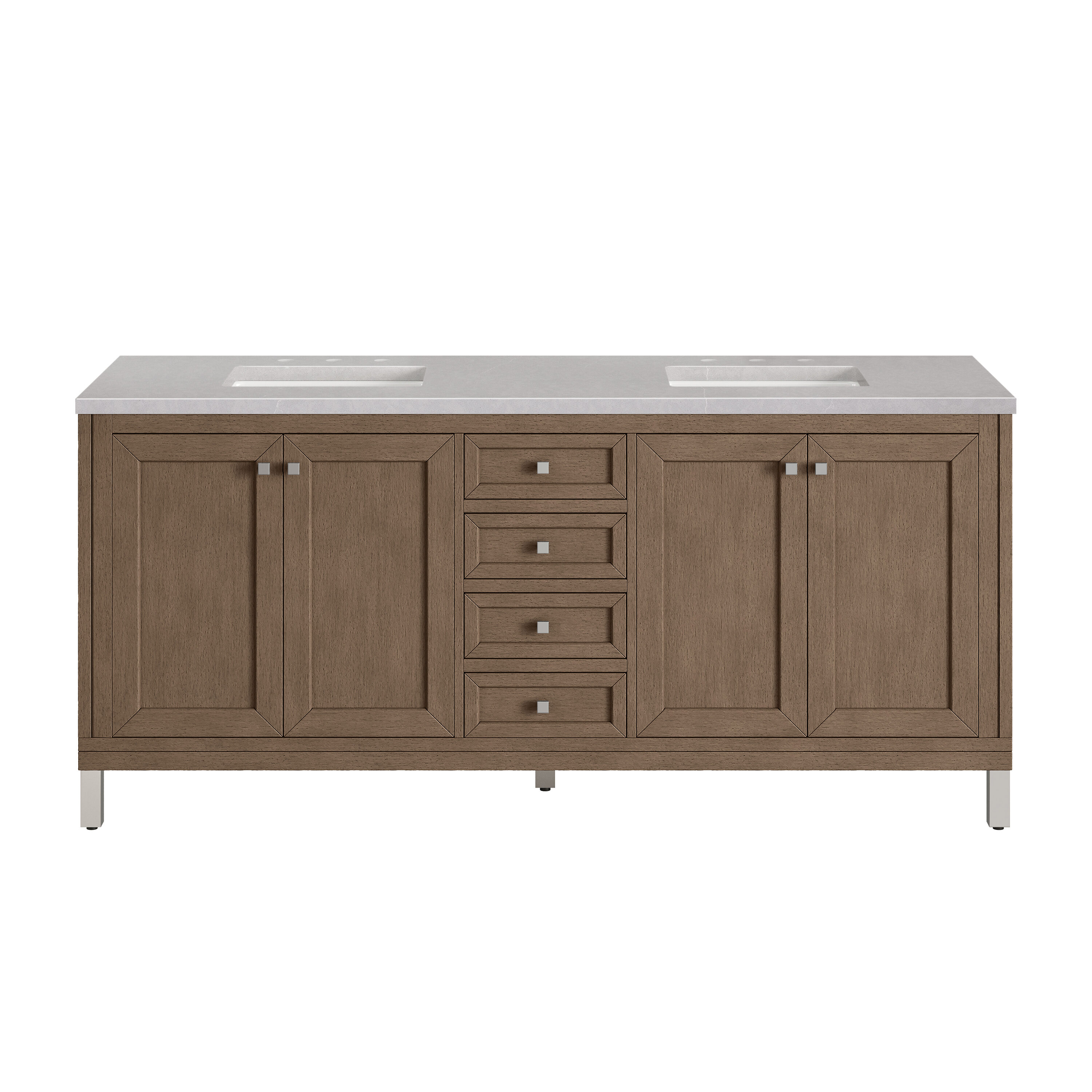 James Martin Vanities 305-V72-WWW-3ESR Whitewashed Walnut 72-in Whitewashed Walnut Undermount Double Sink Bathroom Vanity with Eternal Serena Quartz Top
