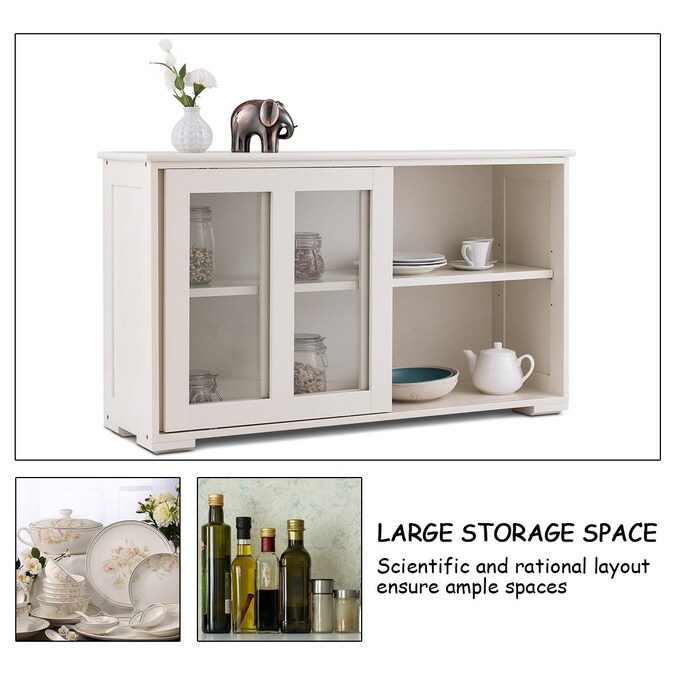 Goplus Storage Cabinet Sideboard Buffet Cupboard Glass Sliding Door Pantry Kitchen New In The Organizers Department At Com - Kitchen Storage Cabinets With Glass Doors And Shelves