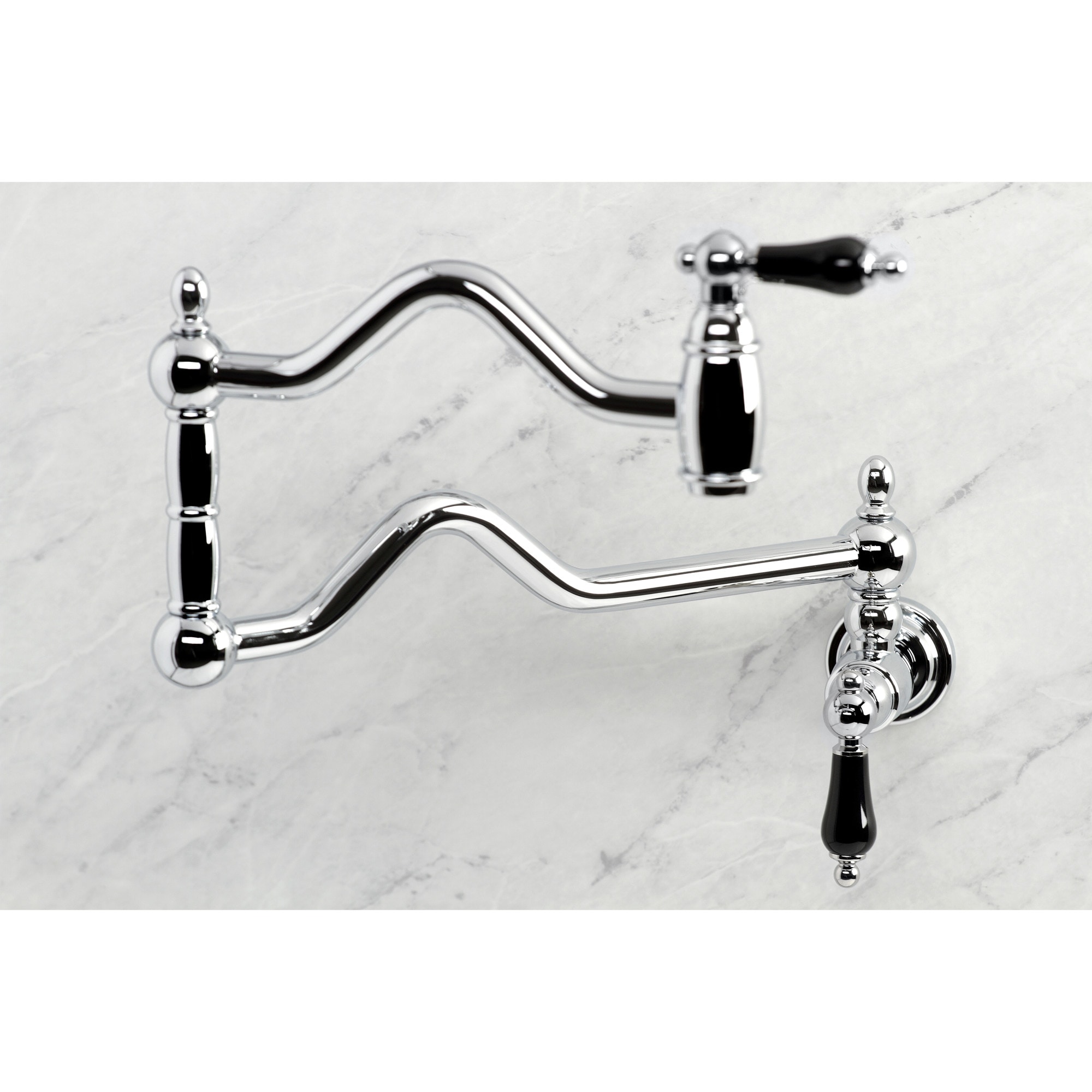 Kingston Brass WLKS2101PKL Duchess Polished chrome Double Handle Wall-mount Pot Filler Kitchen Faucet with Sprayer