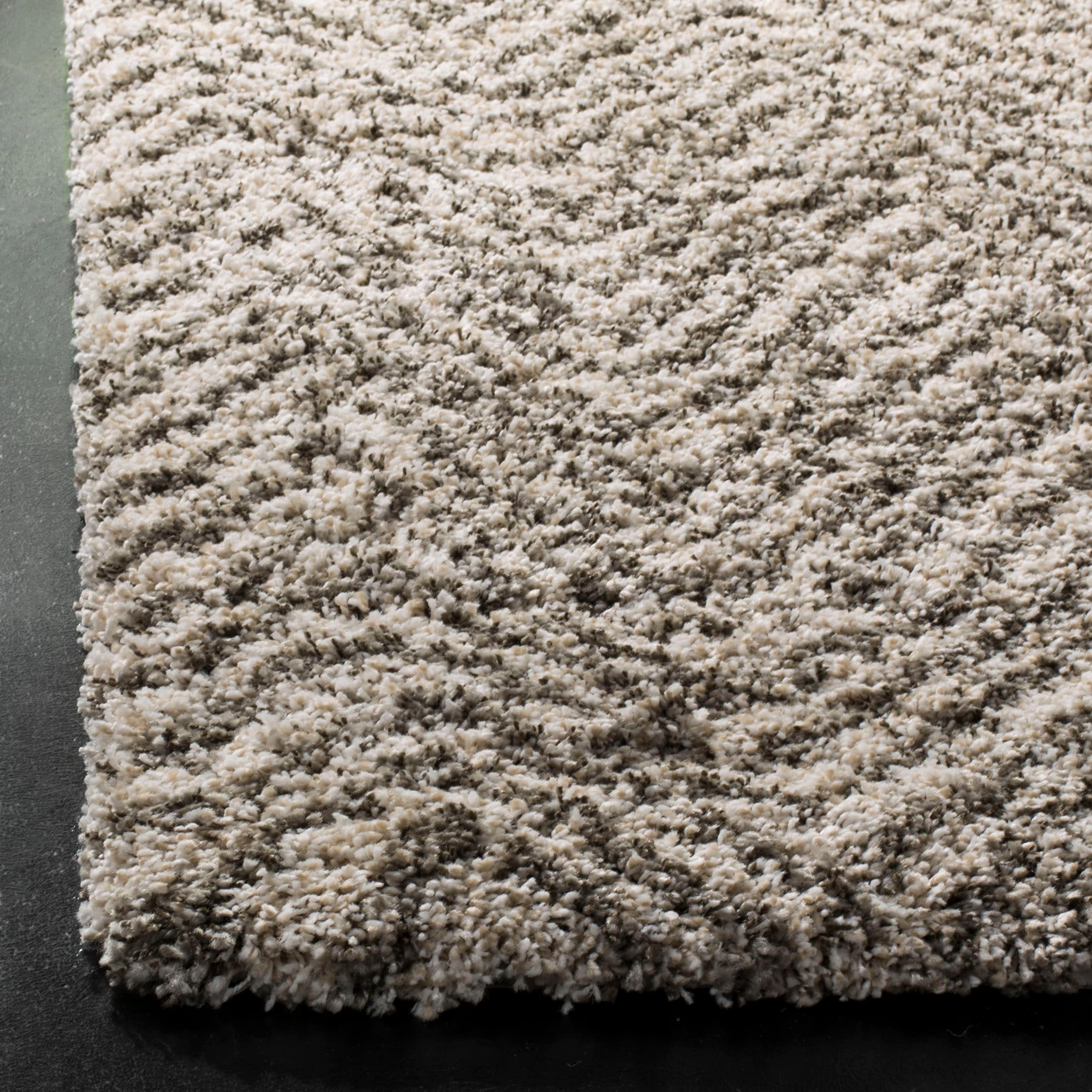 Ivory and Grey High Pile Shag Runner Rug