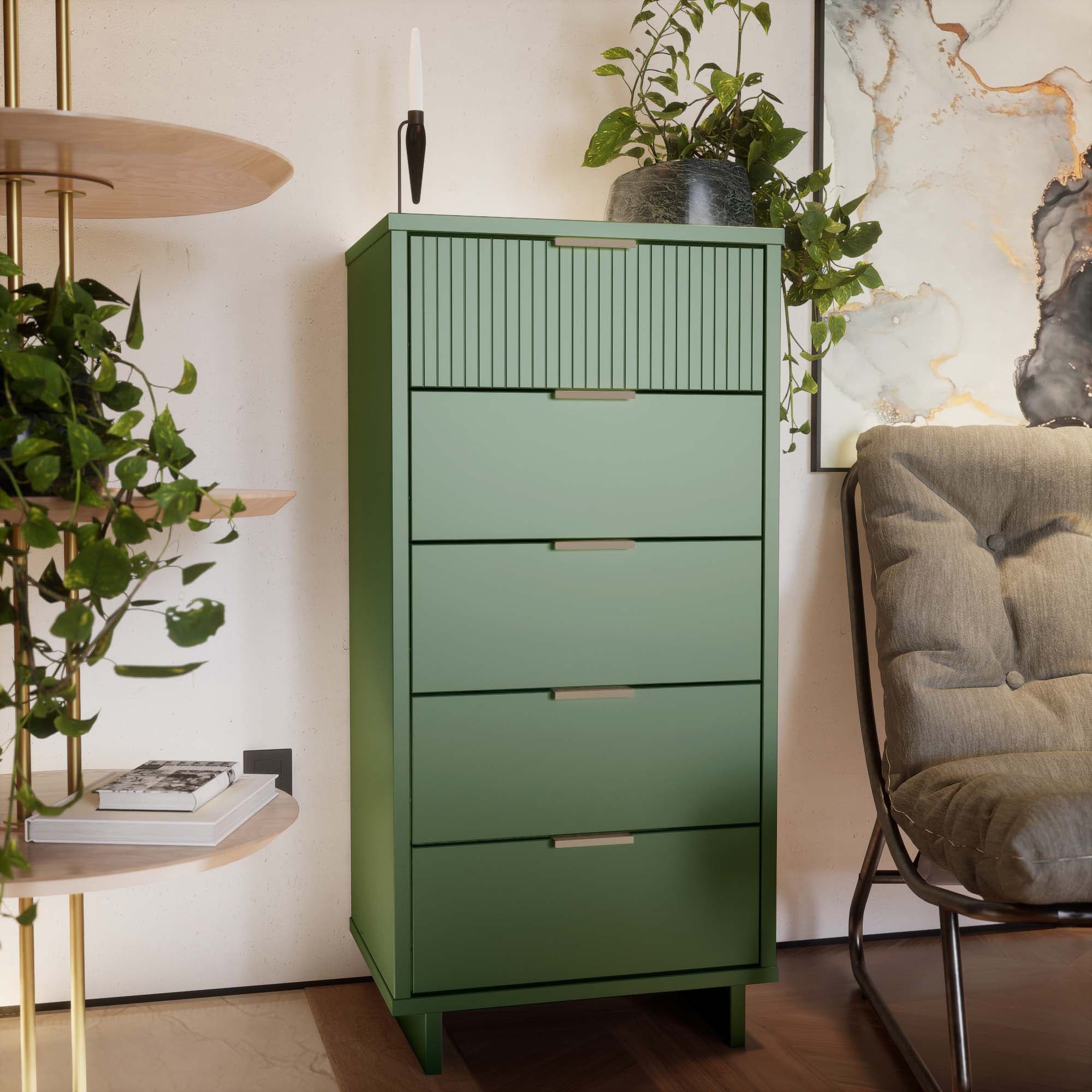 Manhattan Comfort DR-5003 Sage Green Pine 5 -Drawer Standard dresser