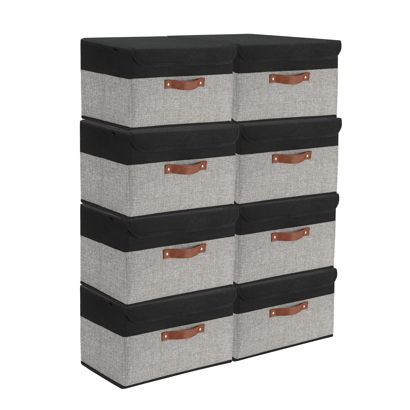 Vrbgify  8 Pack Linen Foldable Storage Boxes with Lids Fabric Bins for Shelves Drawers Desktop Closet Classroom Office Bedroom Home Garage Black
