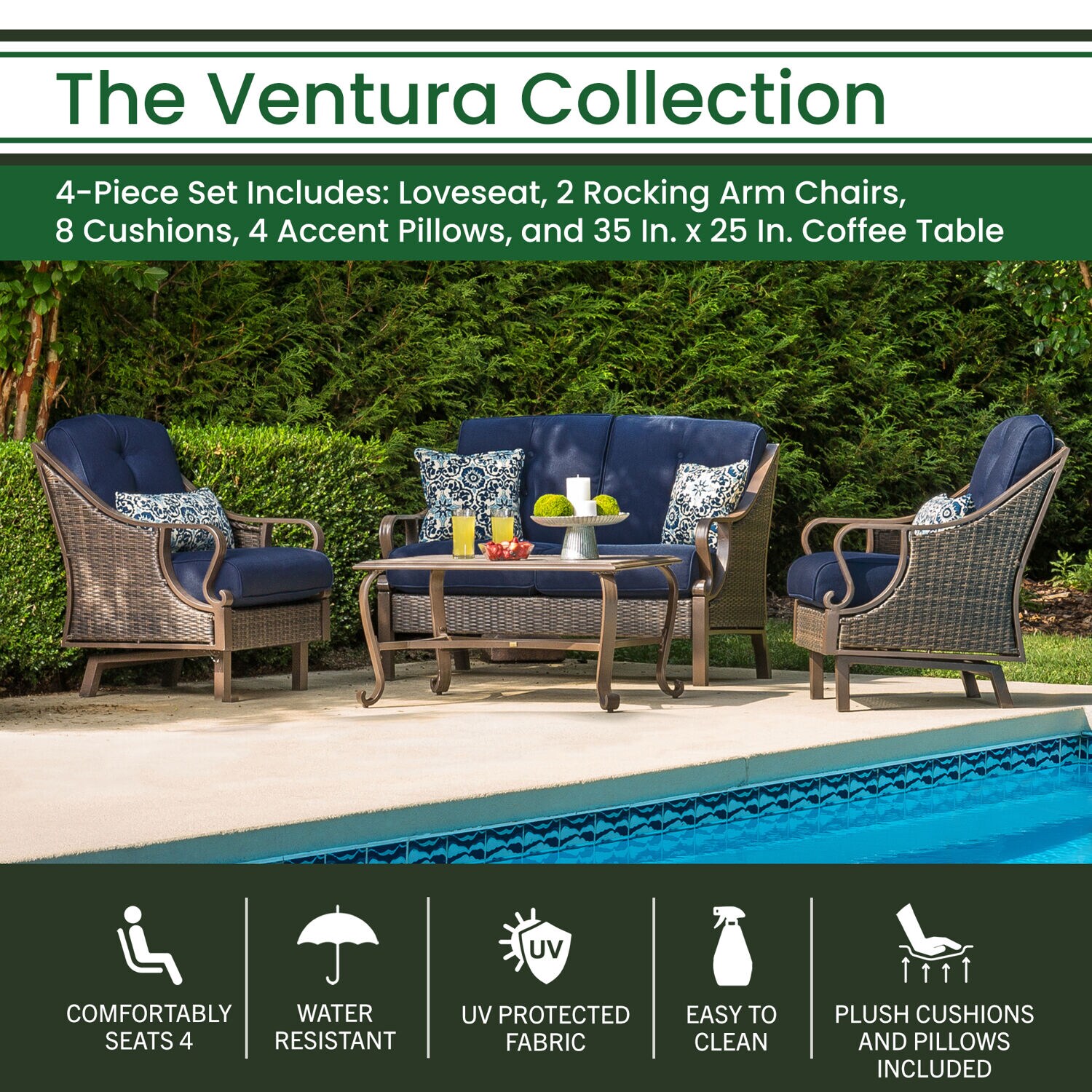 Hanover VENTURA4PC-NVY Patio-Conversation-Sets - View #2