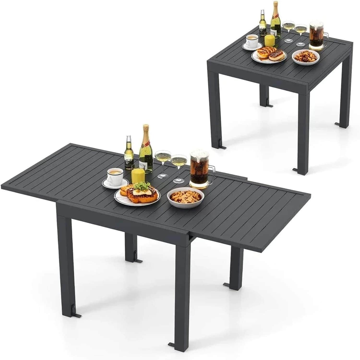 Qeetex LSHQQPHO-334BHSQJ Patio Extendable Dining Table for 4-6Aluminum Outdoor Dining Table 31.5-63 Dark Gray