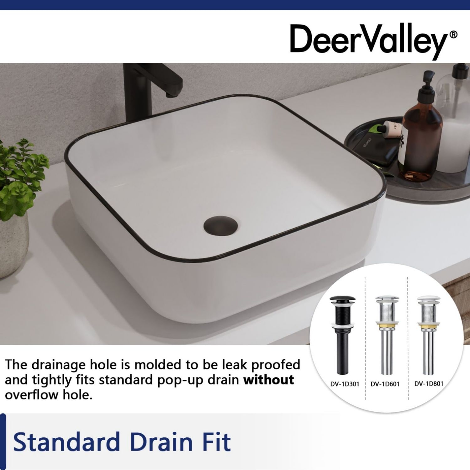 Ace 15'' White and Black Square Ceramic Vessel Sink