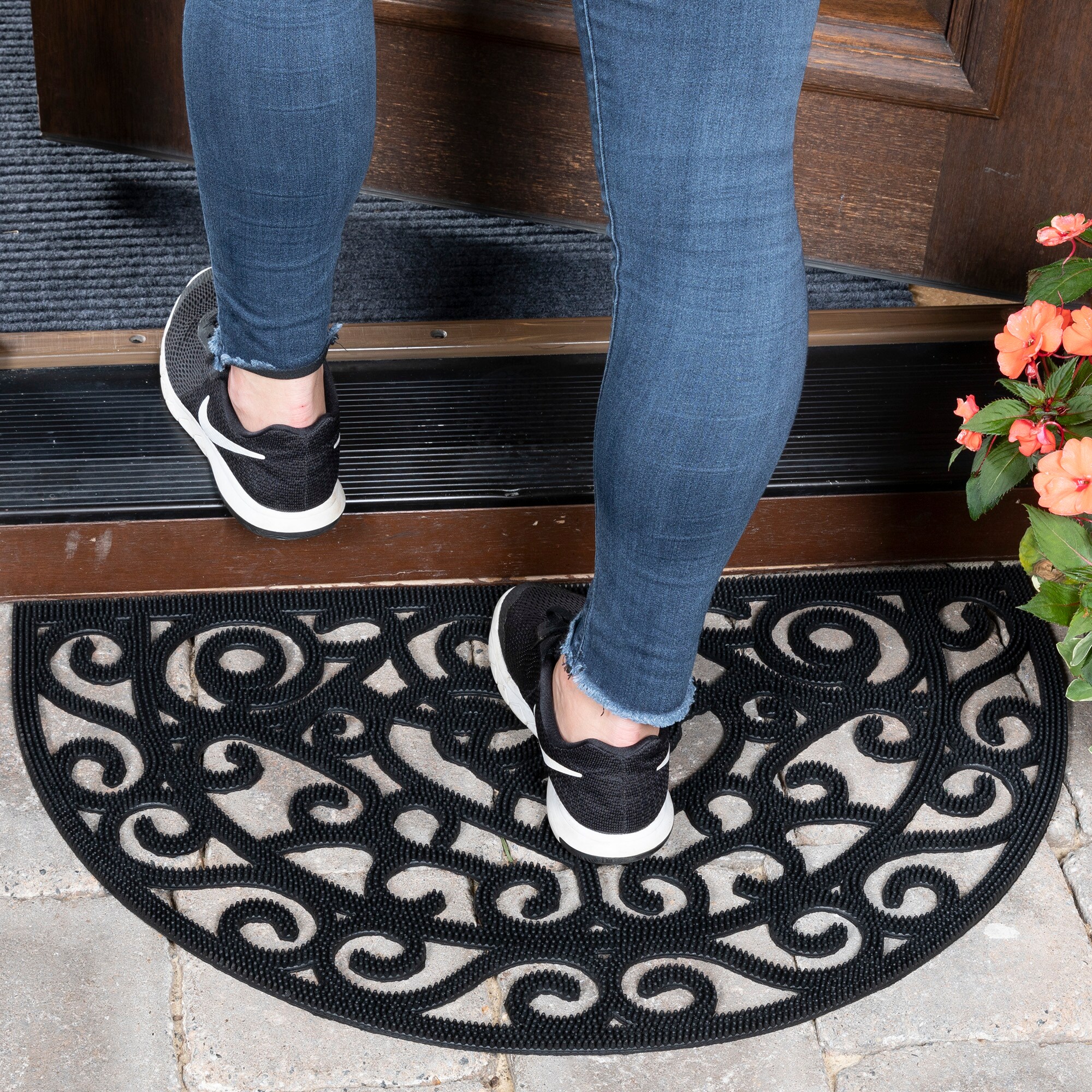 Ottomanson Easy Clean, Waterproof Non-Slip Indoor/Outdoor Rubber Doormat,  18 x 30, Charcoal 