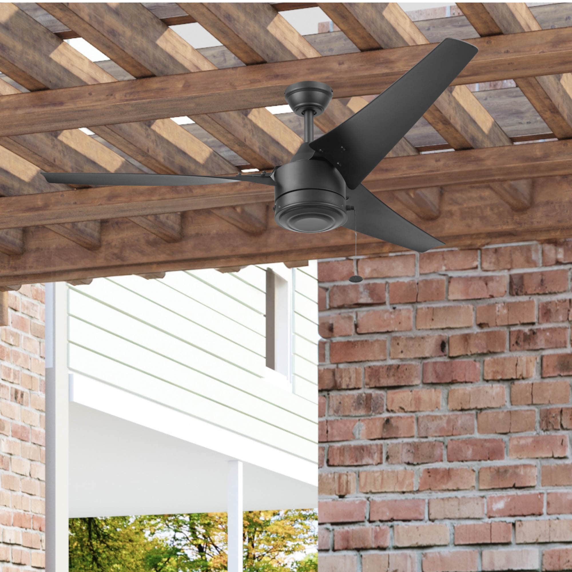 Prominence Home 51637-26 Talib 56-in Outdoor Matte Black with Matte Black Blades Ceiling Fan Without Light ( 3 -Blade )