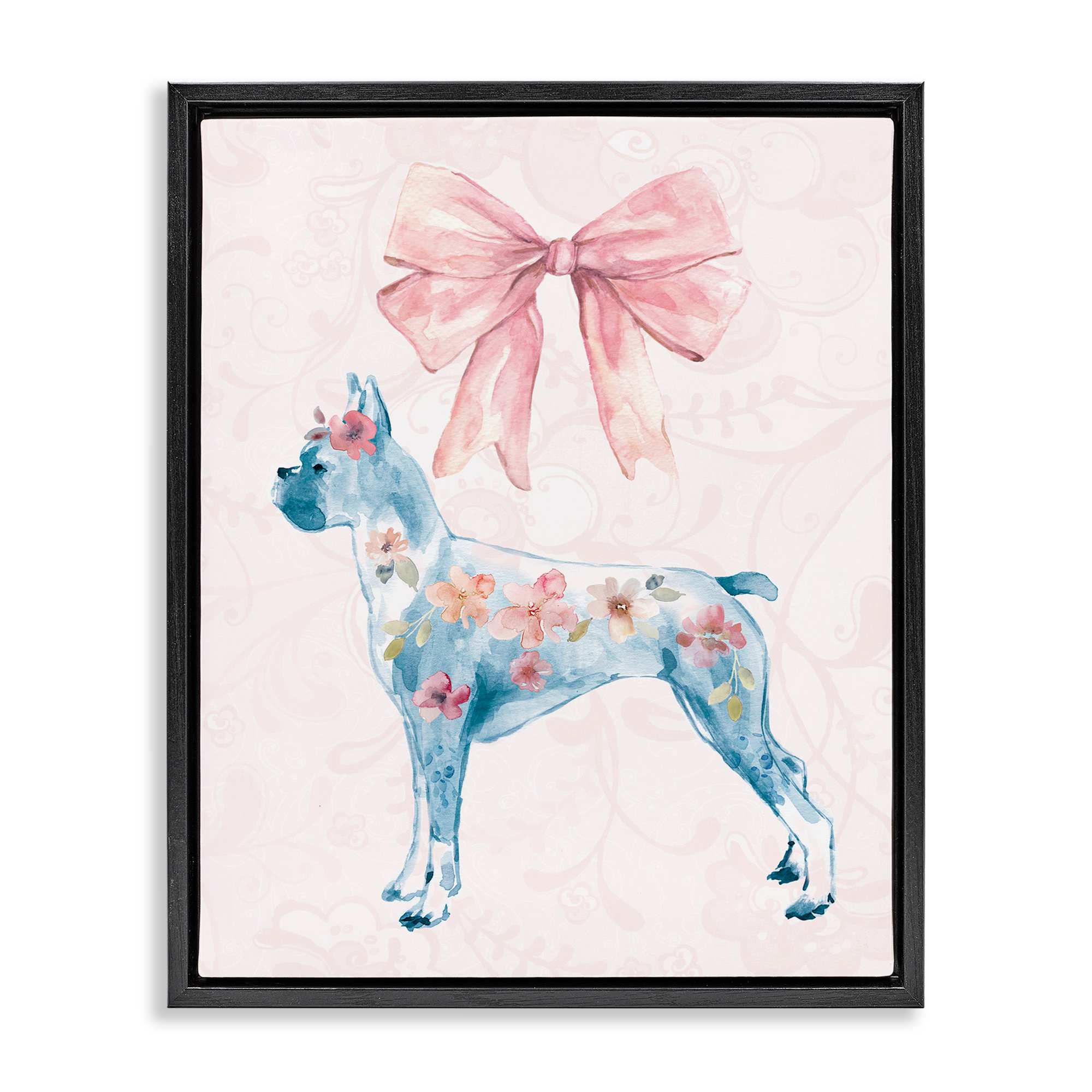 Stupell Industries BS-187-FFB-24X30 Trendy Floral Dog Black Framed Floater Canvas Wall Art By Carol Robinson 25 x 31