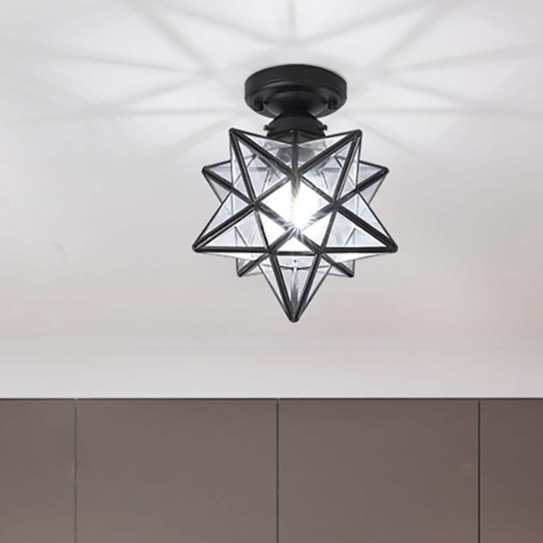 Oukaning HG-ML064-906US Glass Shade 1 -Light 7.7-in Brushed Black Flush Mount Light