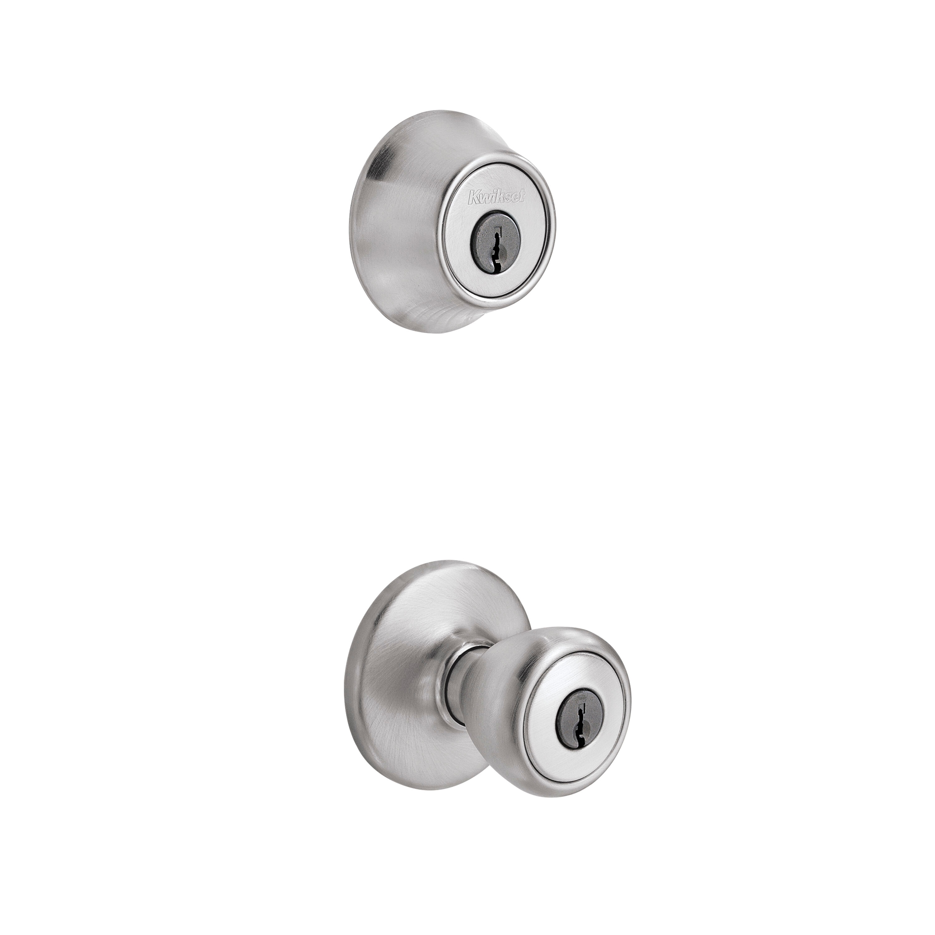 Kwikset Series Tylo Satin Chrome Exterior Single-cylinder deadbolt Keyed Entry  Door Knob Combo Pack in the Door Knobs department at
