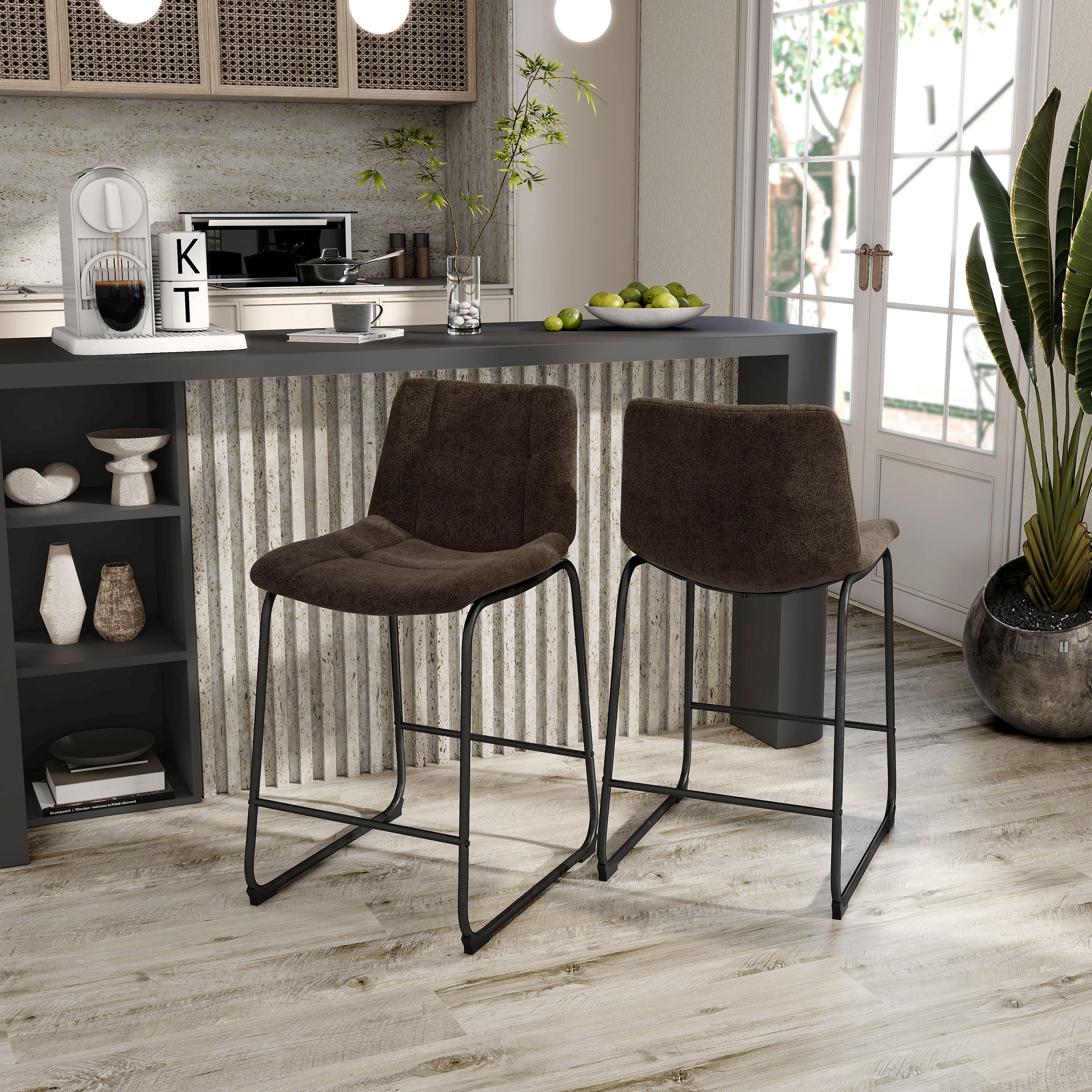 Furniture of America EC-3471BR-PC Set of 2 Winterfield Contemporary/Modern Chenille Upholstered Dining Side Chair (Metal Frame)