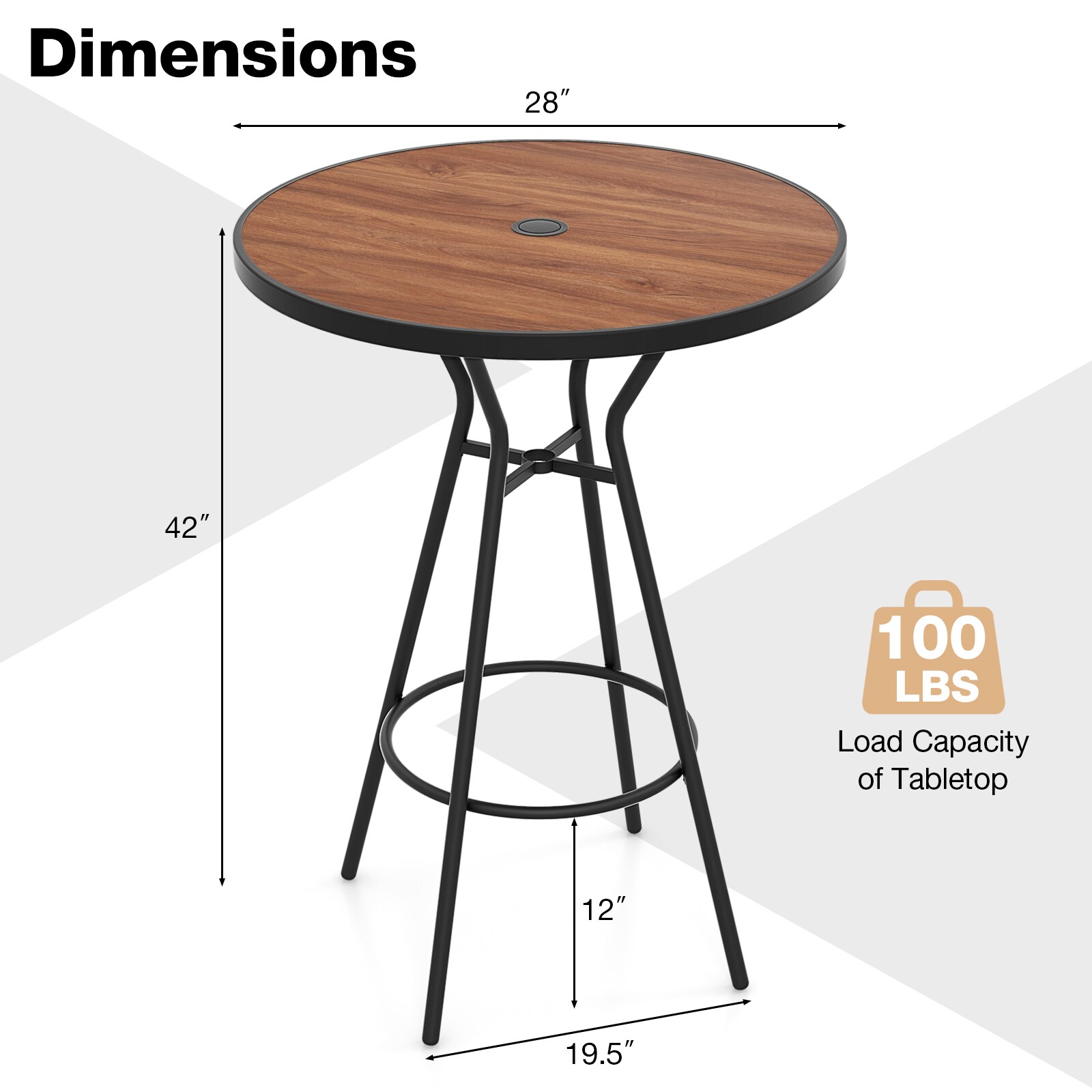 Volenca 28-in Outdoor Bar Table with Wood-Like DPC Top Umbrella Hole ...