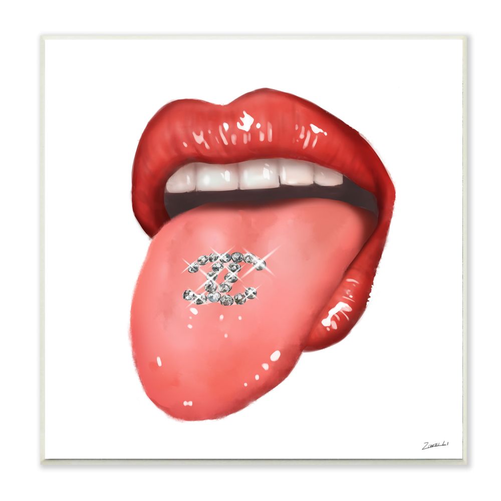 Stupell Industries Sassy Tongue Out Fashion Brand Detail Lips Wood Wall Art,12x12 - Red - 12 x 12