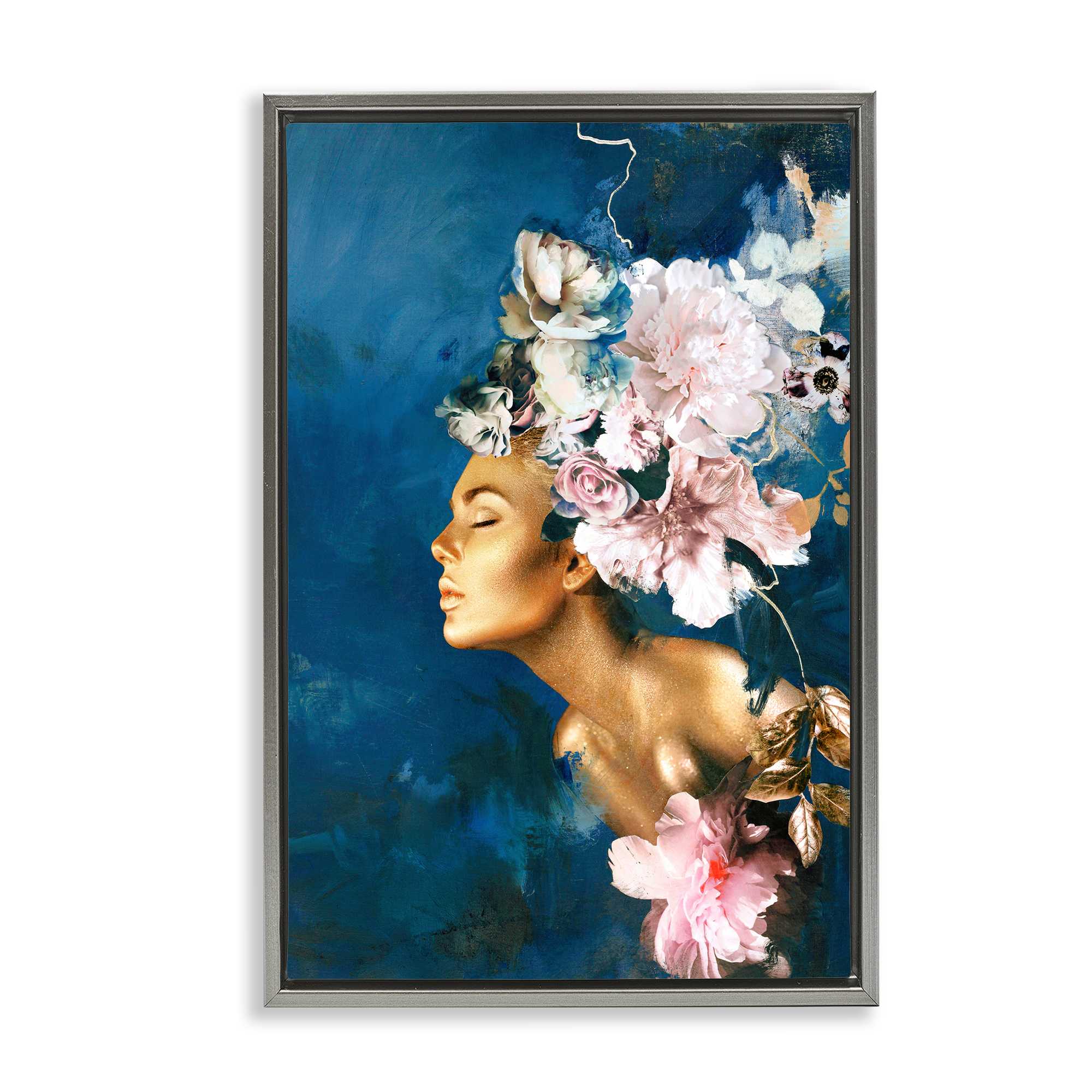 Stupell Industries BS-786-FFL-16X24 Sophisticated Floral Woman Gray Framed Floater Canvas Wall Art By Design Fabrikken 17 x 25