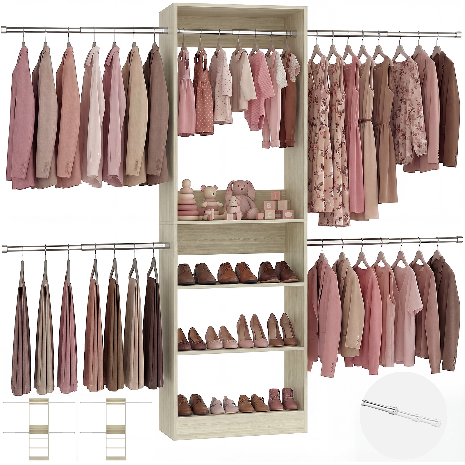 Aheaplus  2-ft to 12-ft W Tower system Solid Shelving Wood Closet System