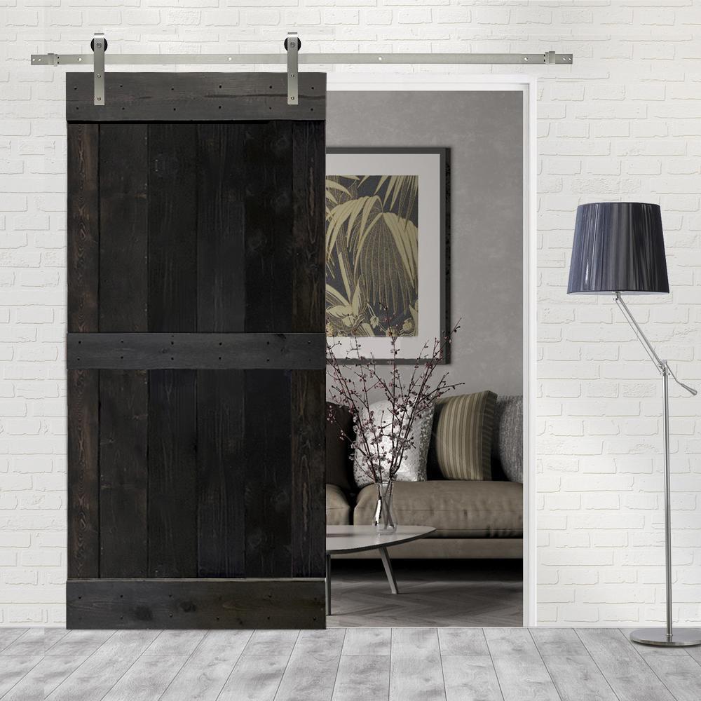 CALHOME 24-in x 84-in Charcoal Black 2-panel Solid Core Stained Pine ...