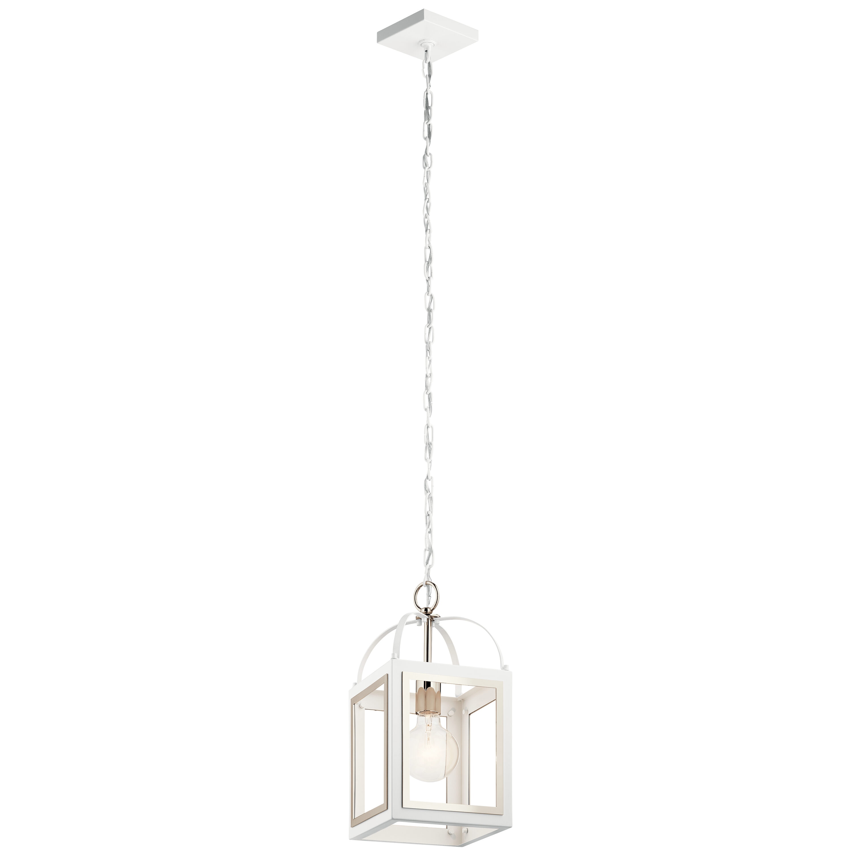 Kichler 52030WH Vath 1 -Light White w/Polished Nickel Vintage Lantern Small Hanging Pendant light