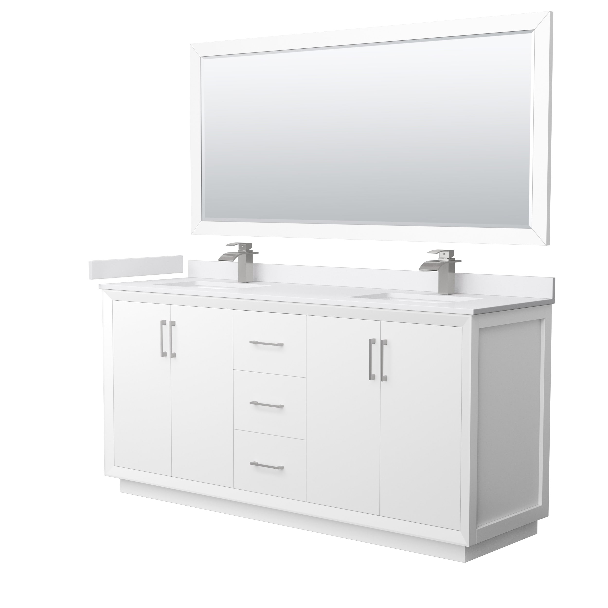 Wyndham Collection WCF414172DWHWCUNSM70 Strada 72-in White with Brushed Nickel Trim Undermount Double sink Bathroom Vanity with White cultured marble Cultured marble Top (Mirror Included)