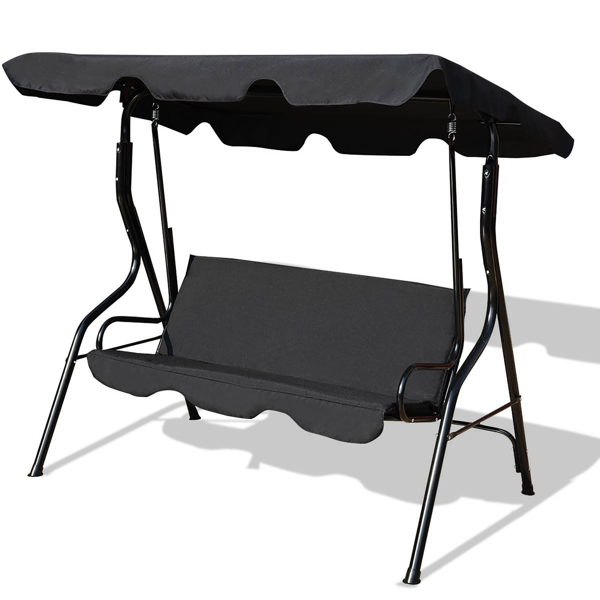 3 Seat Outdoor Patio Canopy Swing with Cushioned Steel Frame Steel ...