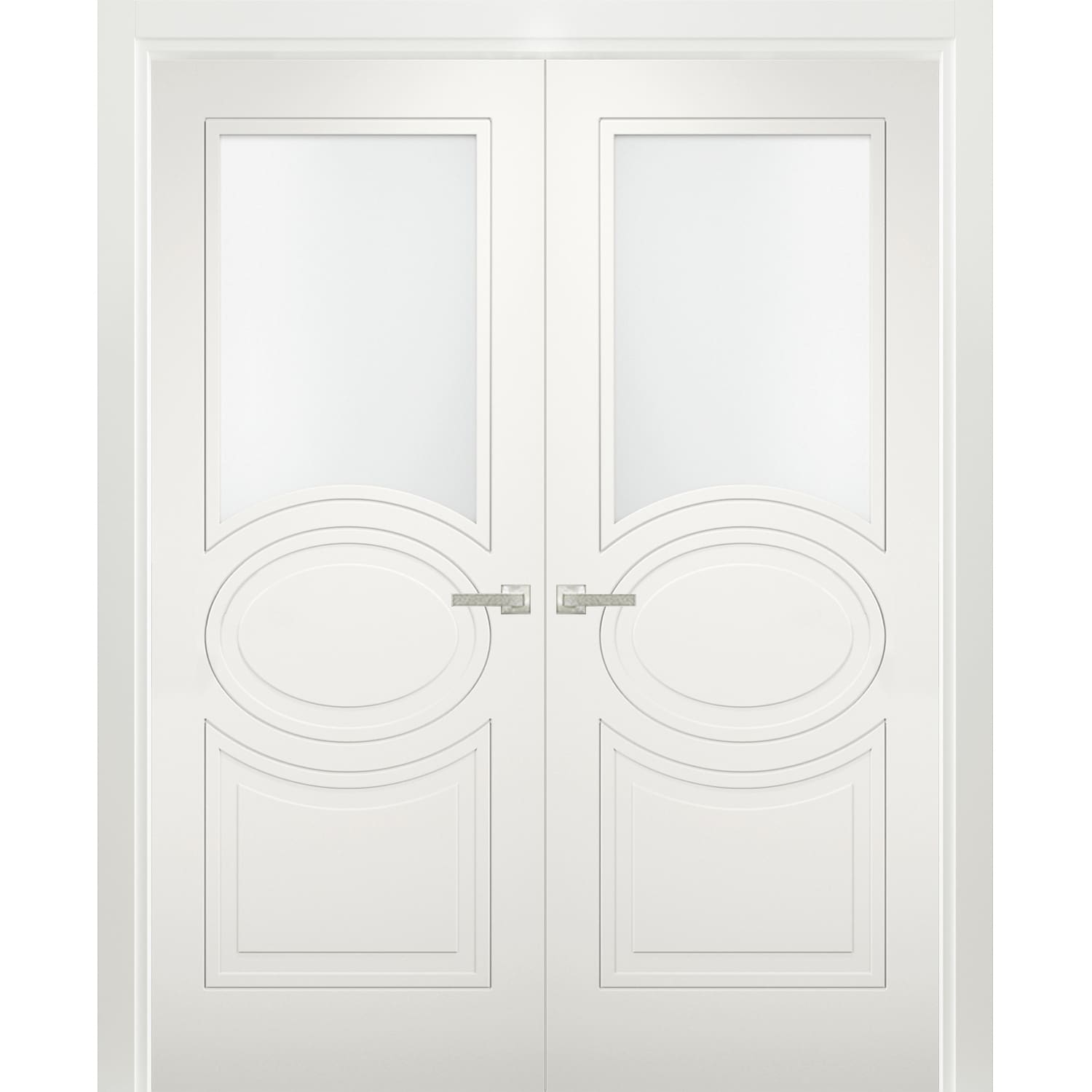 SARTODOORS MELA7012DD-WS-4884 7012 48-in x 80-in White Wood Frosted glass Interior French Door (Hardware Included)