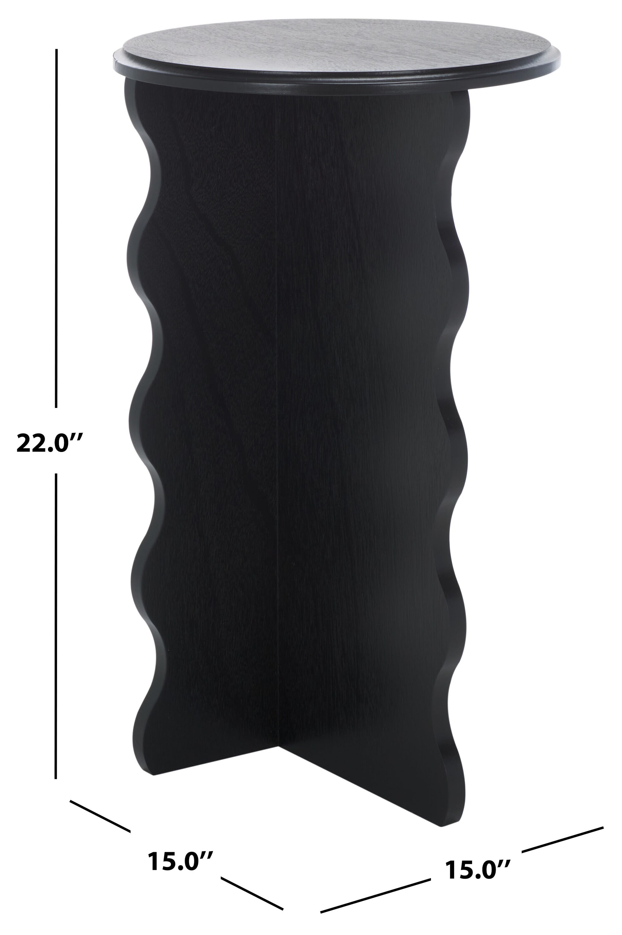 Matte Black Round Wavy Wood Accent Table, 15" x 22"