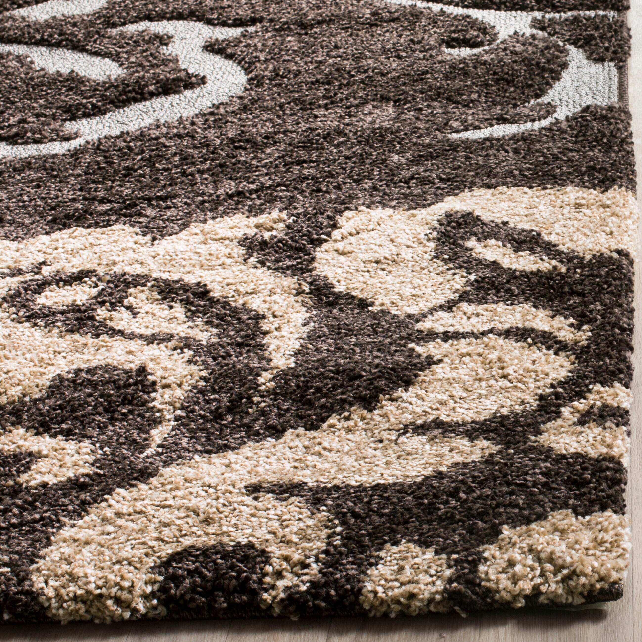 Safavieh Florida Votive Shag 2 x 9 Dark Brown/Smoke Indoor Floral/Botanical Farmhouse/Cottage Runner