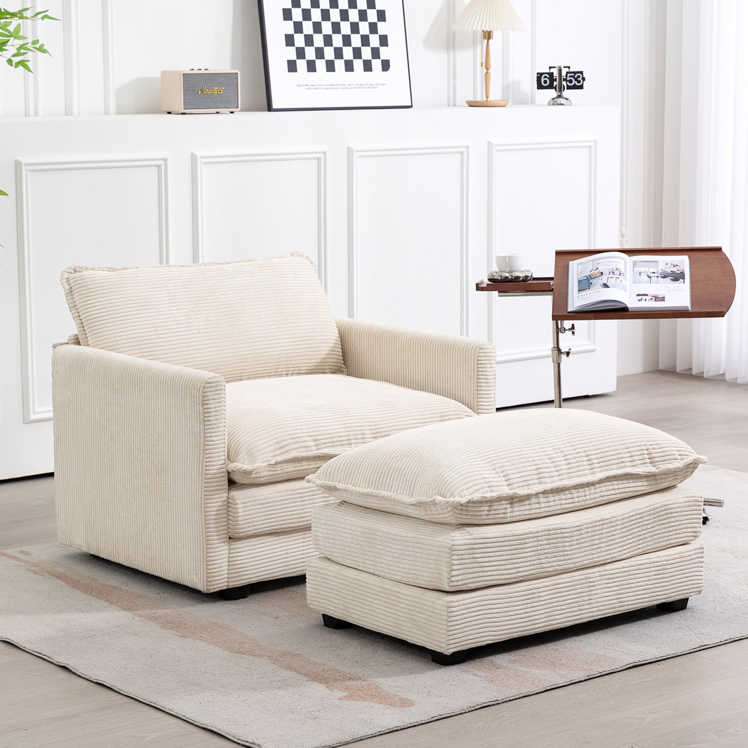JEAREY HDBY-BK Sectional sofa 46-in Casual Beige Chenille 1 -seater Sofa