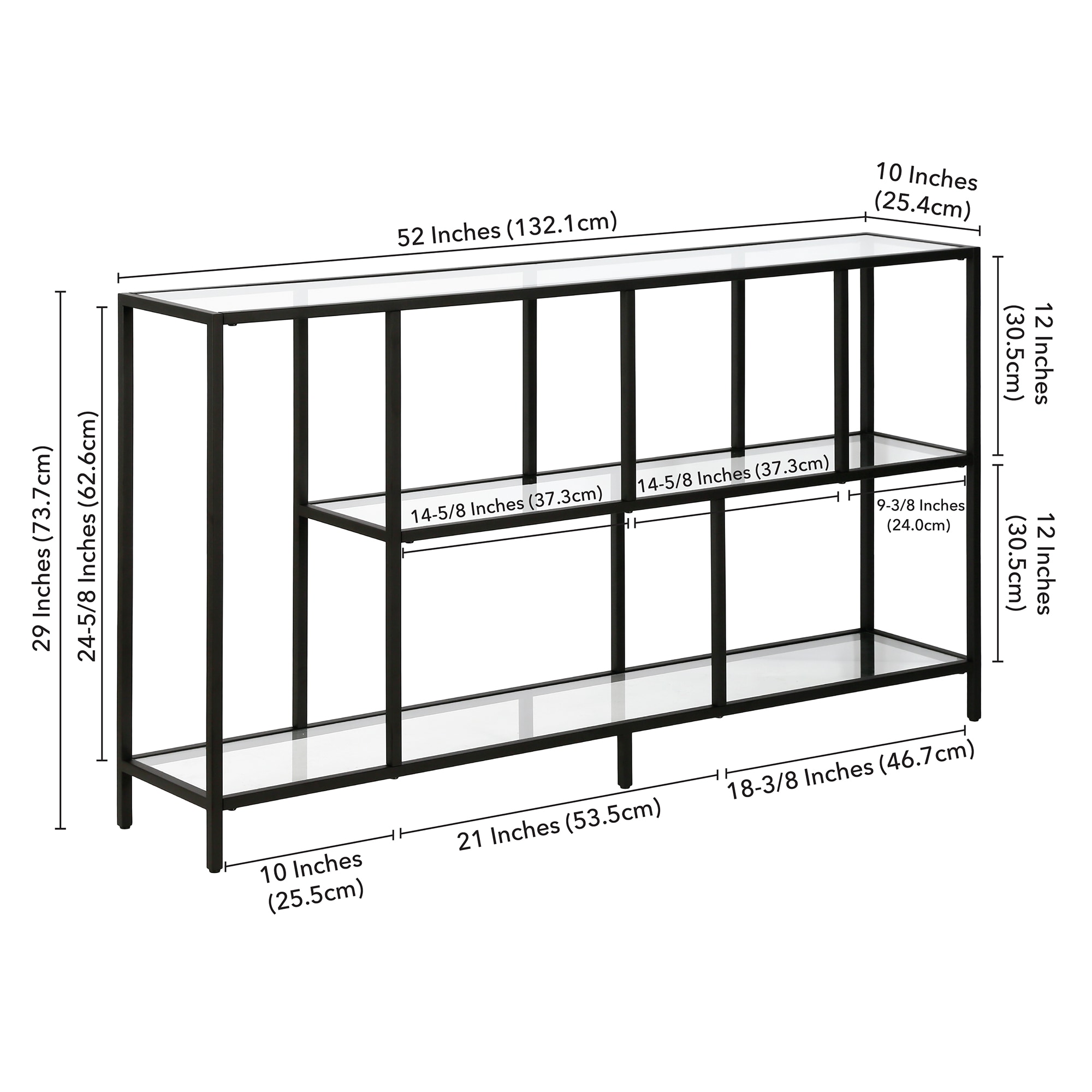 Modern Blackened Bronze 52" Console Table with Glass Shelves