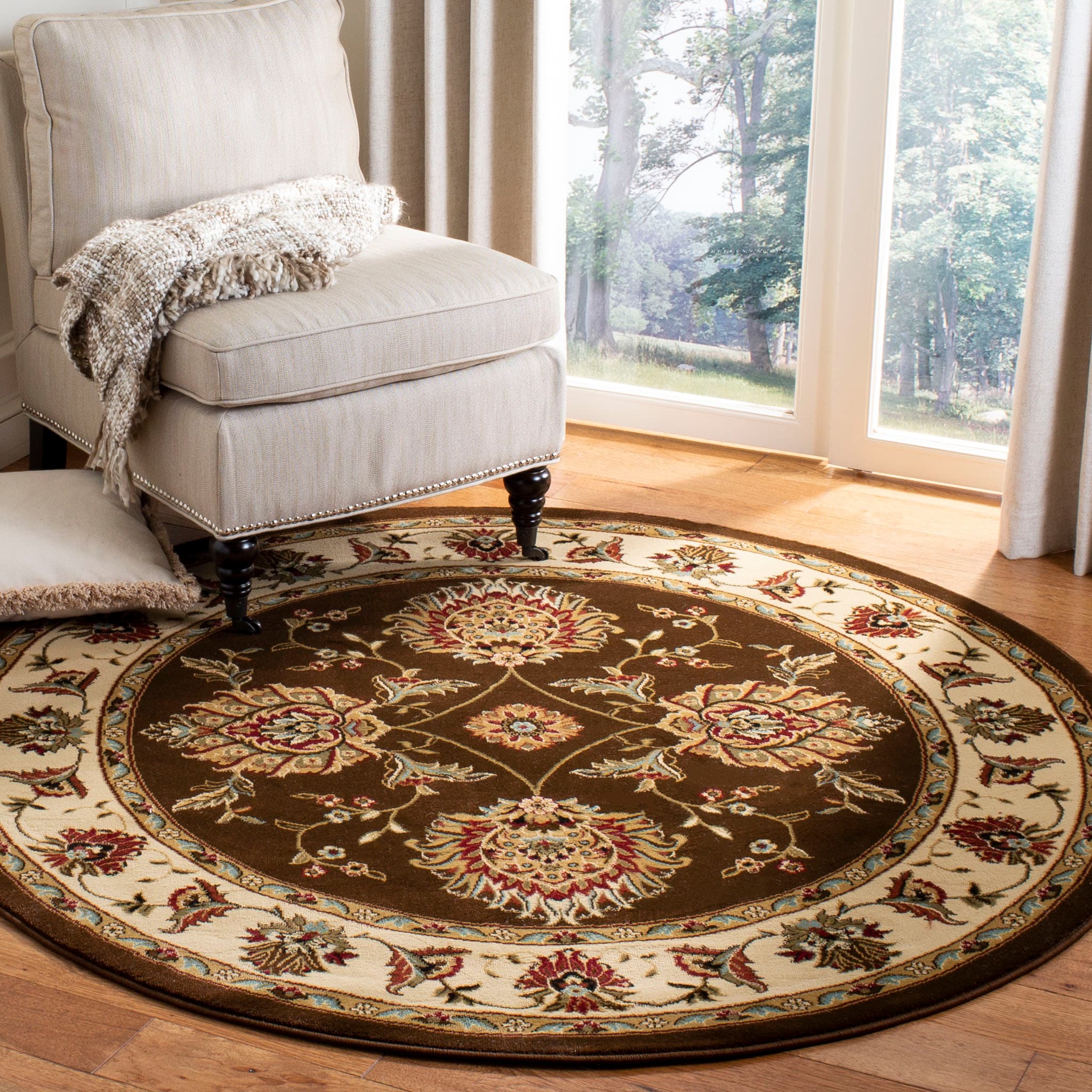 Safavieh LNH555-2512-5R Lyndhurst Sultanabad 5 x 5 (ft) Loomed Polypropylene Brown/Ivory Round Indoor Floral/Botanical Oriental Area rug