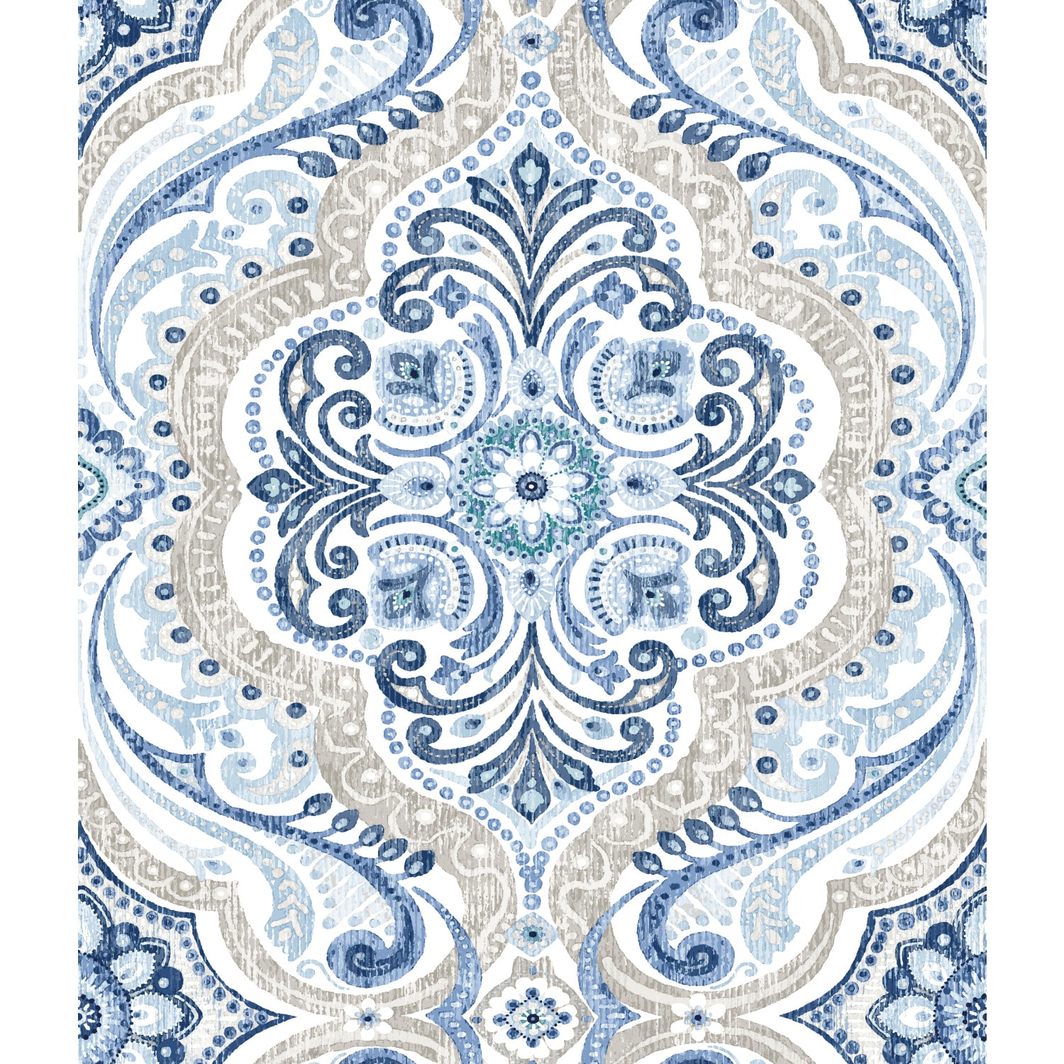 RoomMates RMK11832WP 28.18-Sq. Feet Blue Vinyl Damask Self-adhesive Peel and Stick Wallpaper